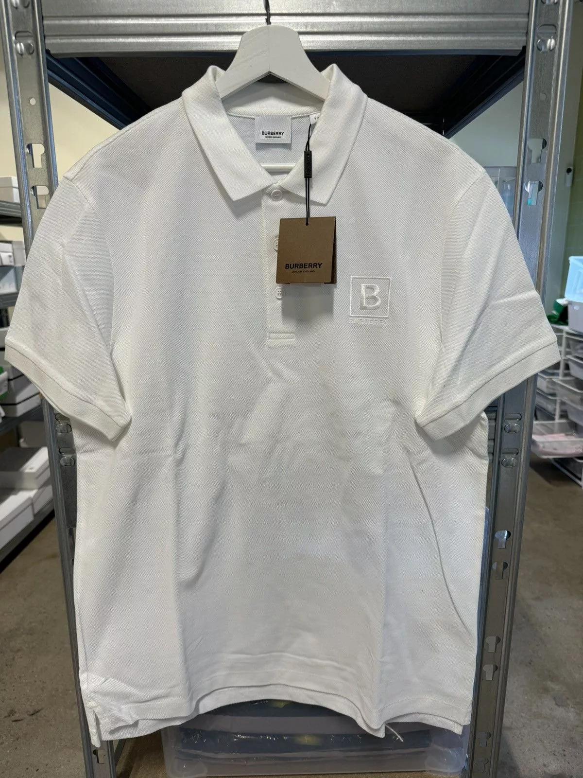 Burberry Polos Burberry B Embroidery Polo Shirt NEW 600$ White