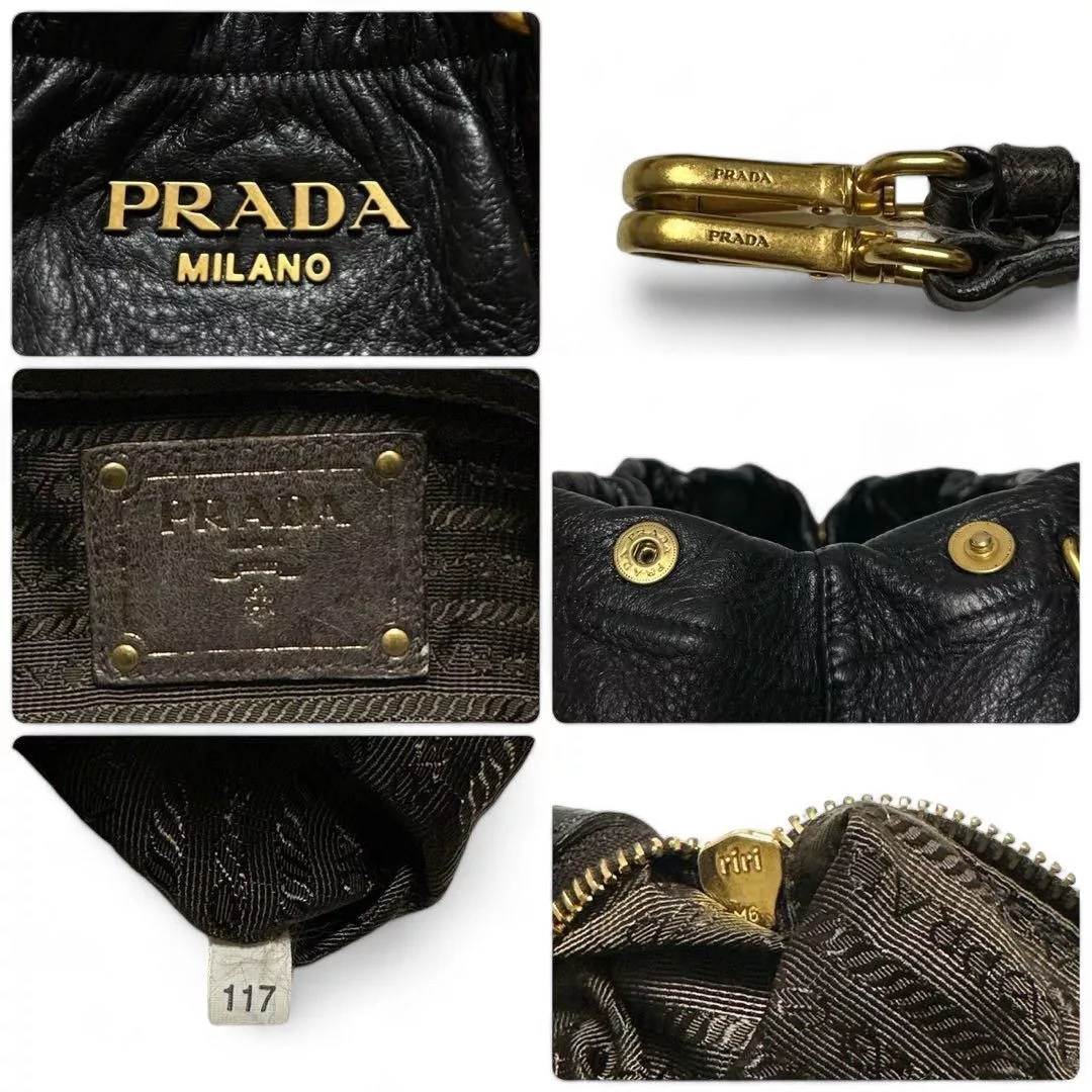 Prada Handle Bags Prada - Black Leather Brown Handbag Shoulder Bag