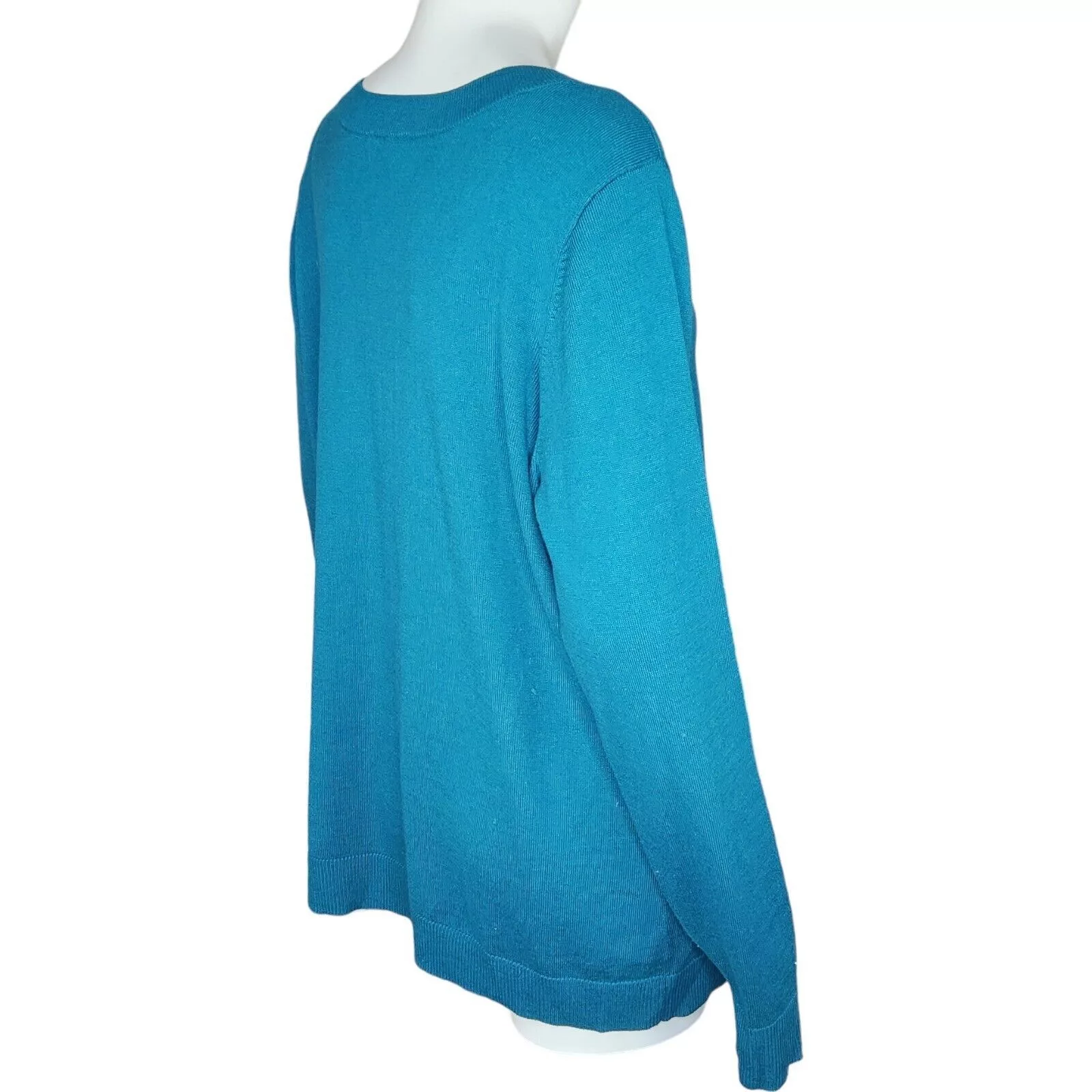 Denim & Co. Blouses Denim & Co. V-Neck Pullover Sweater Spruce BlueGreen Large