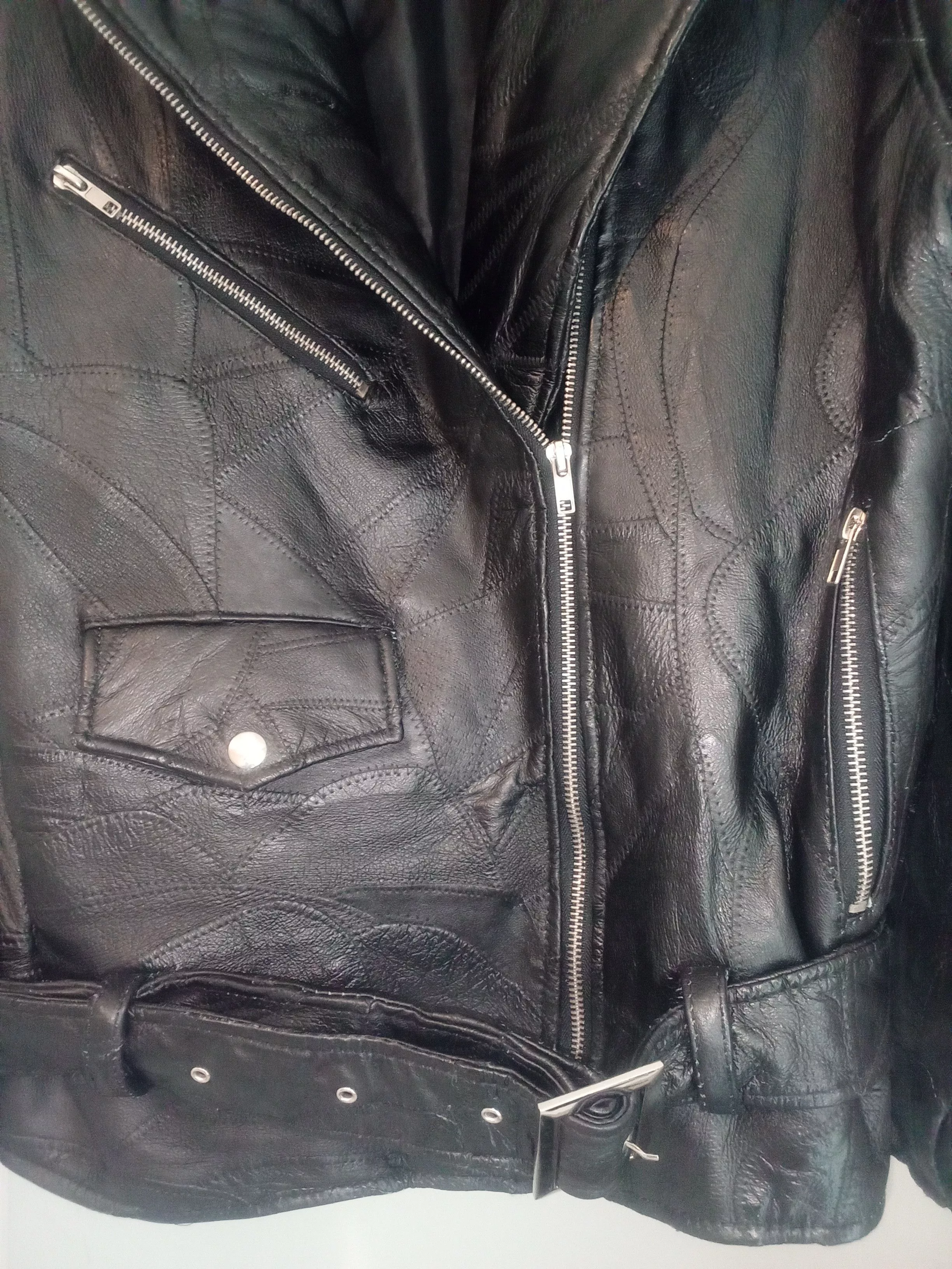 Vintage Leather Jackets VINTAGE LEATHER BIKER JACKET WITH EAGLE EMBROIDERY Black