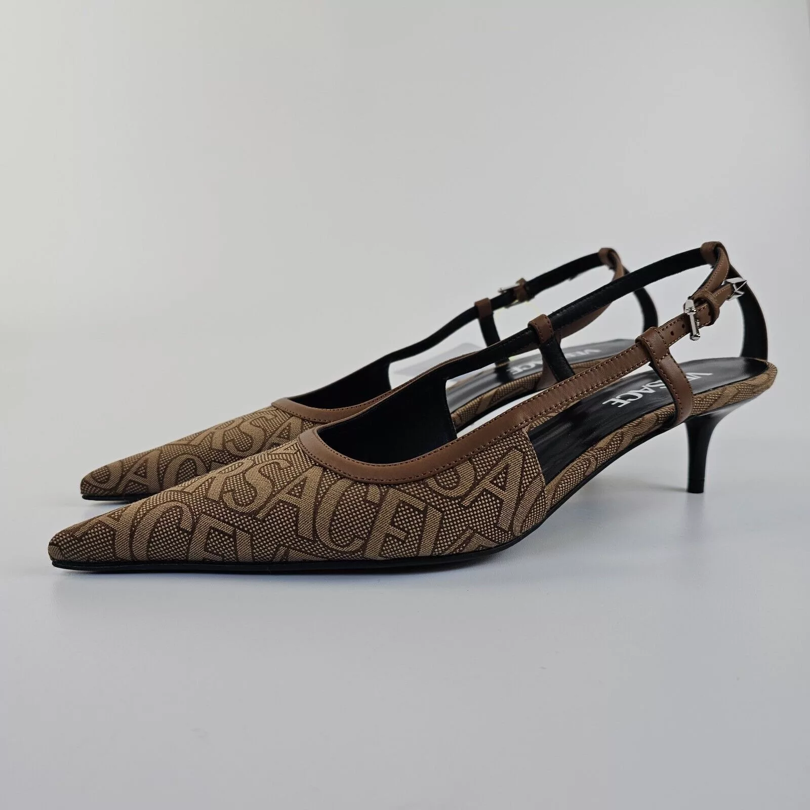 Versace Heels Versace Greca 45mm Beige Slingback Pumps New