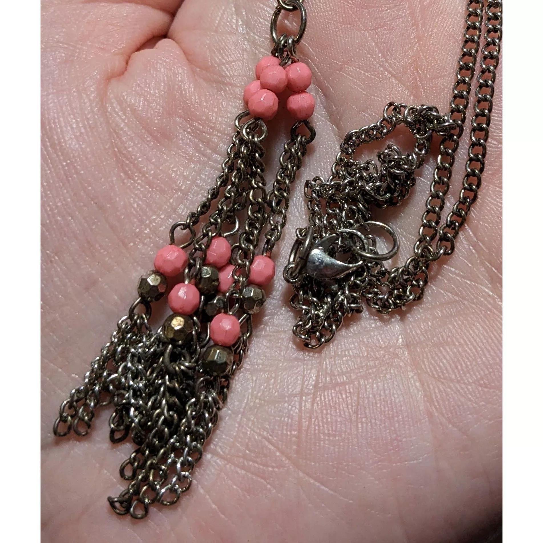 Other Necklaces Other Pink And Silver Beaded Chain Tassel Necklace