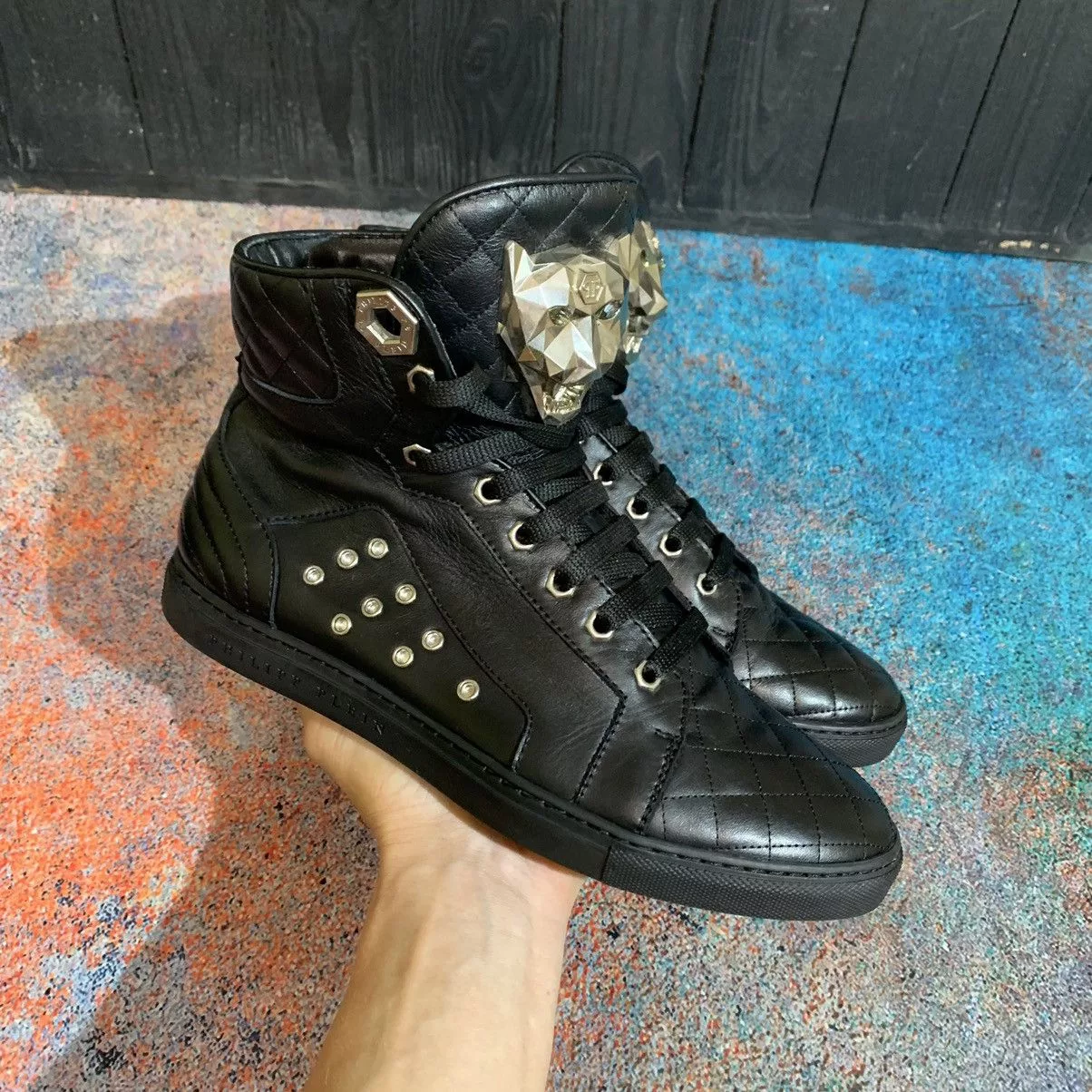 Philipp Plein Hi Top Sneakers Philipp Plein Women’s Leather Sneakers Size 38 Black Luxury