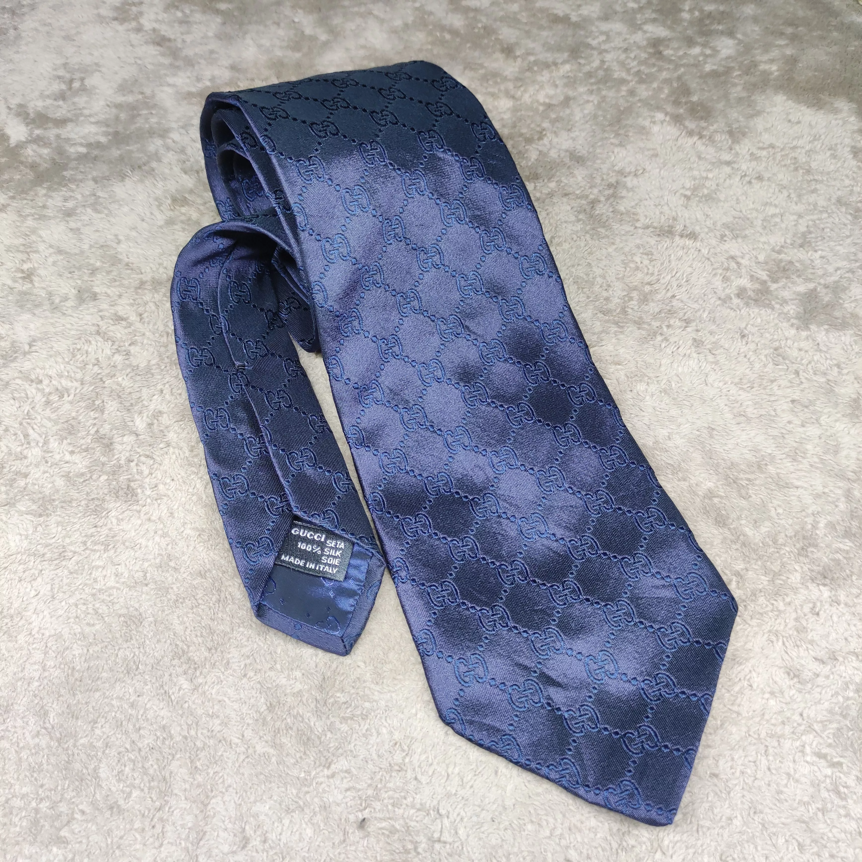 Gucci Ties Pocketsquares Gucci "GG" Monogram Pattern Silk Tie in blue navy