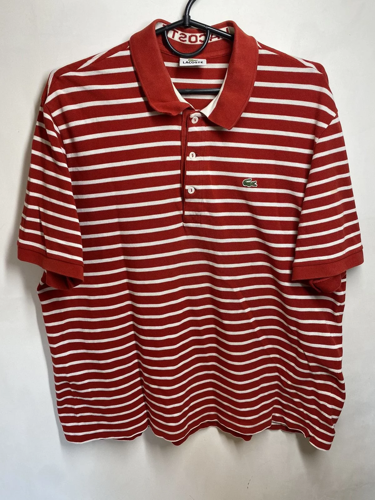 Lacoste Polos Lacoste × Vintage Vintage LACOSTE Striped Polo T—Shirt Red