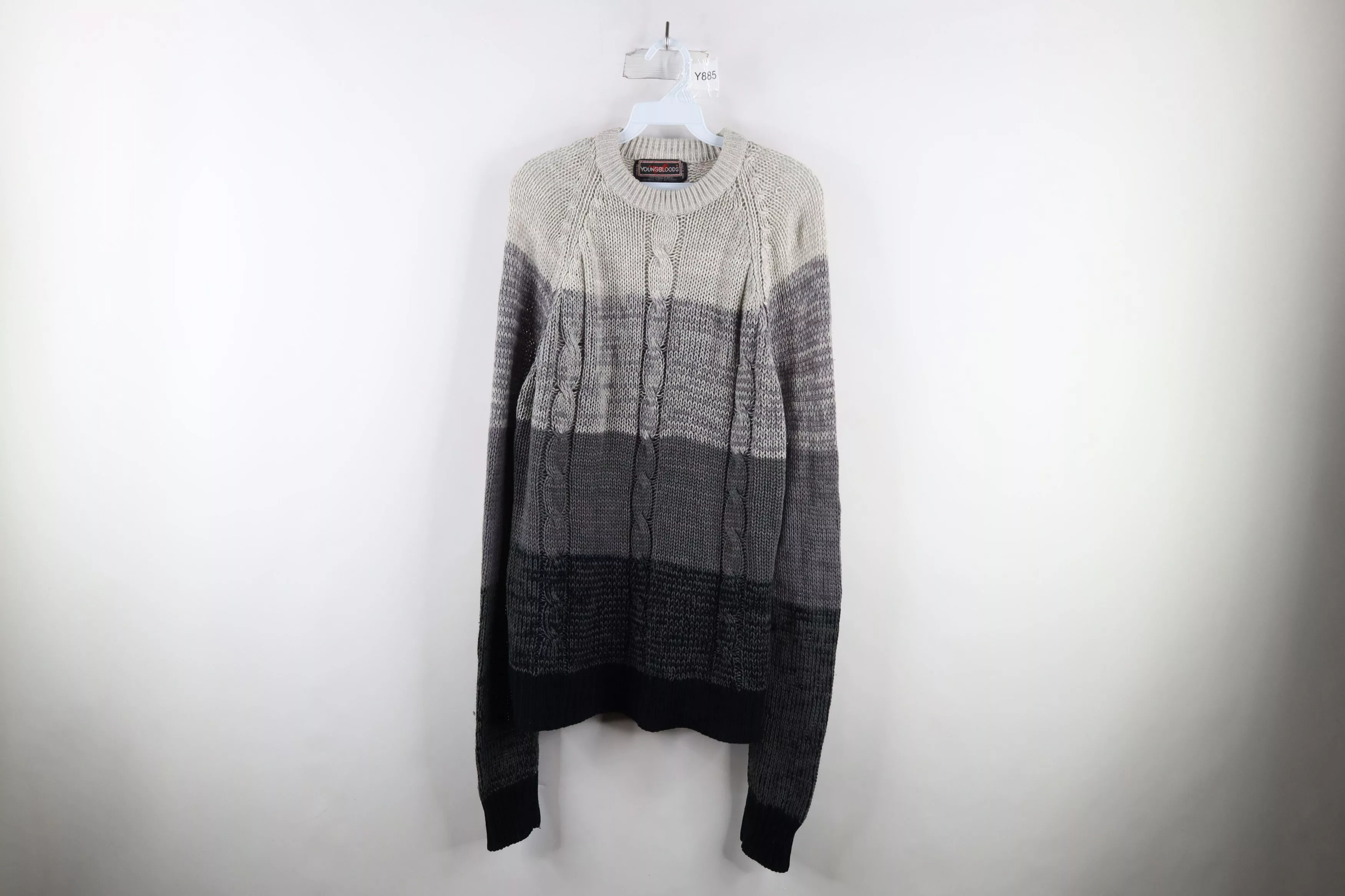 Vintage Sweaters Knitwear Vintage 70s Streetwear Ribbed Cable Knit Crewneck Sweater Gray