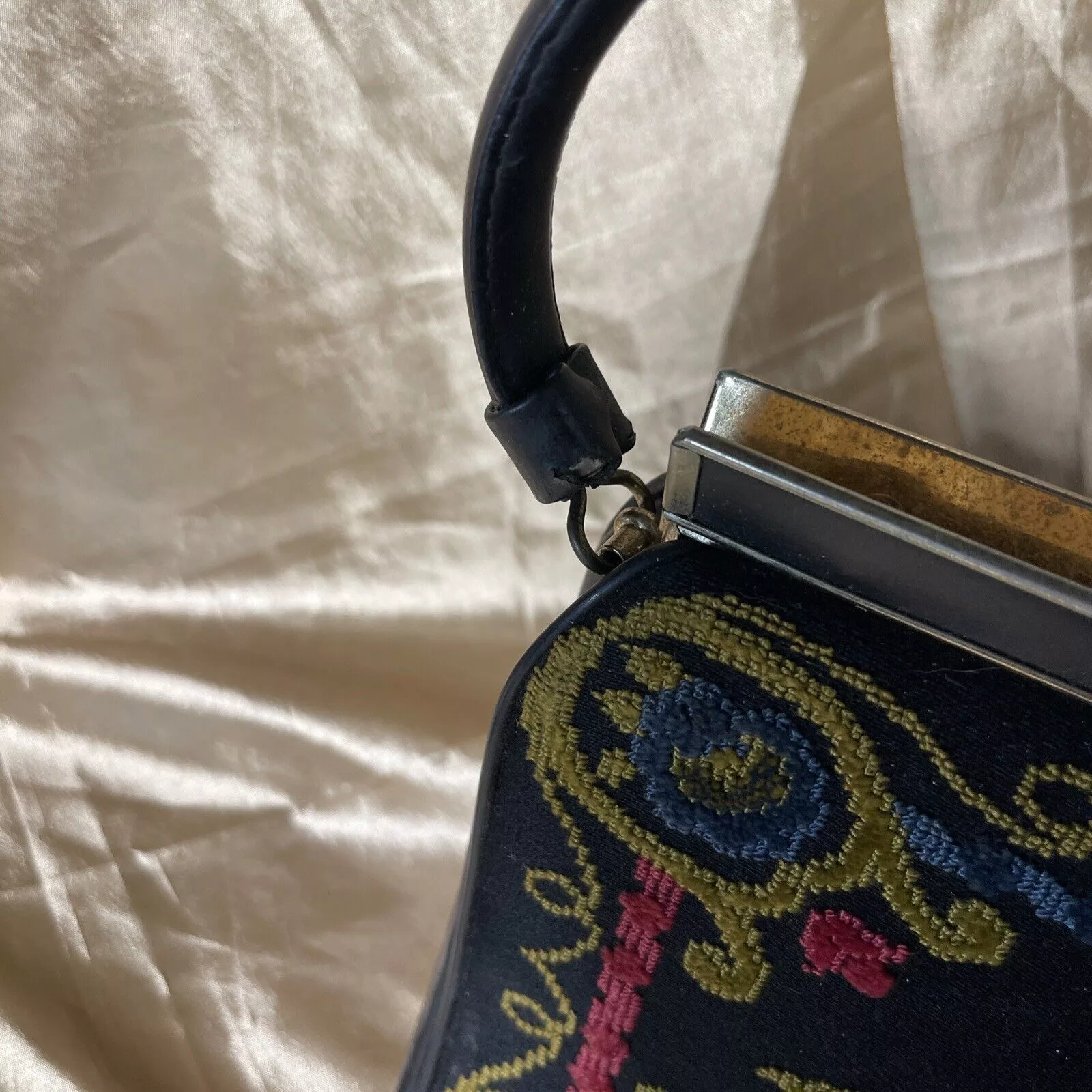 Other Shoulder Bags Other Vintage Needlepoint Embroidered Florals Top Handle Bag Black