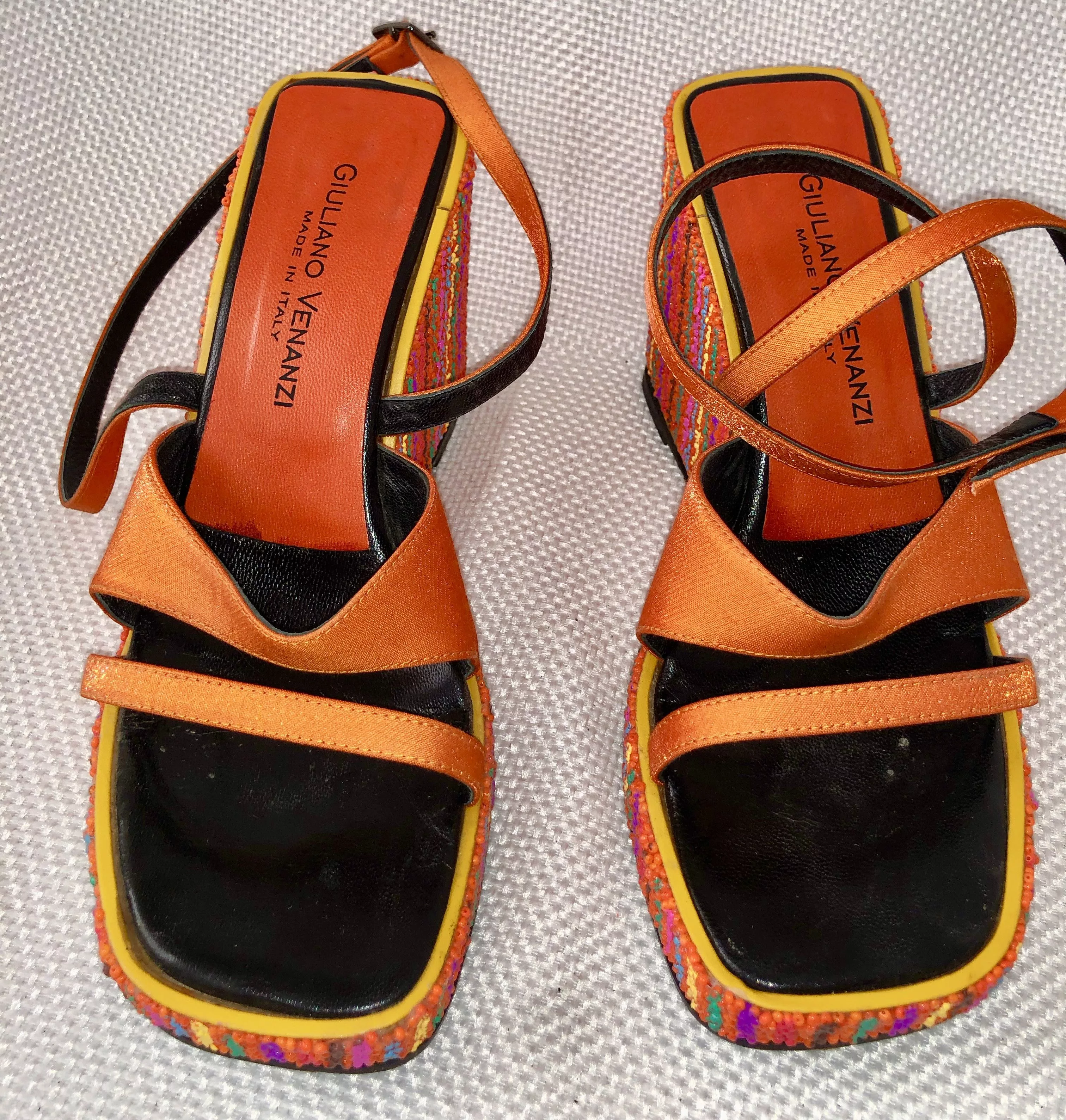 Other Platforms Other ORANGE SHINY BEADED PLATFORM SANDALS