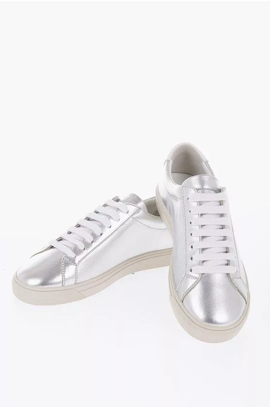 Saint Laurent Paris Low Top Sneakers Saint Laurent Paris Metallic Effect Leather Low-Top Sneakers Silver