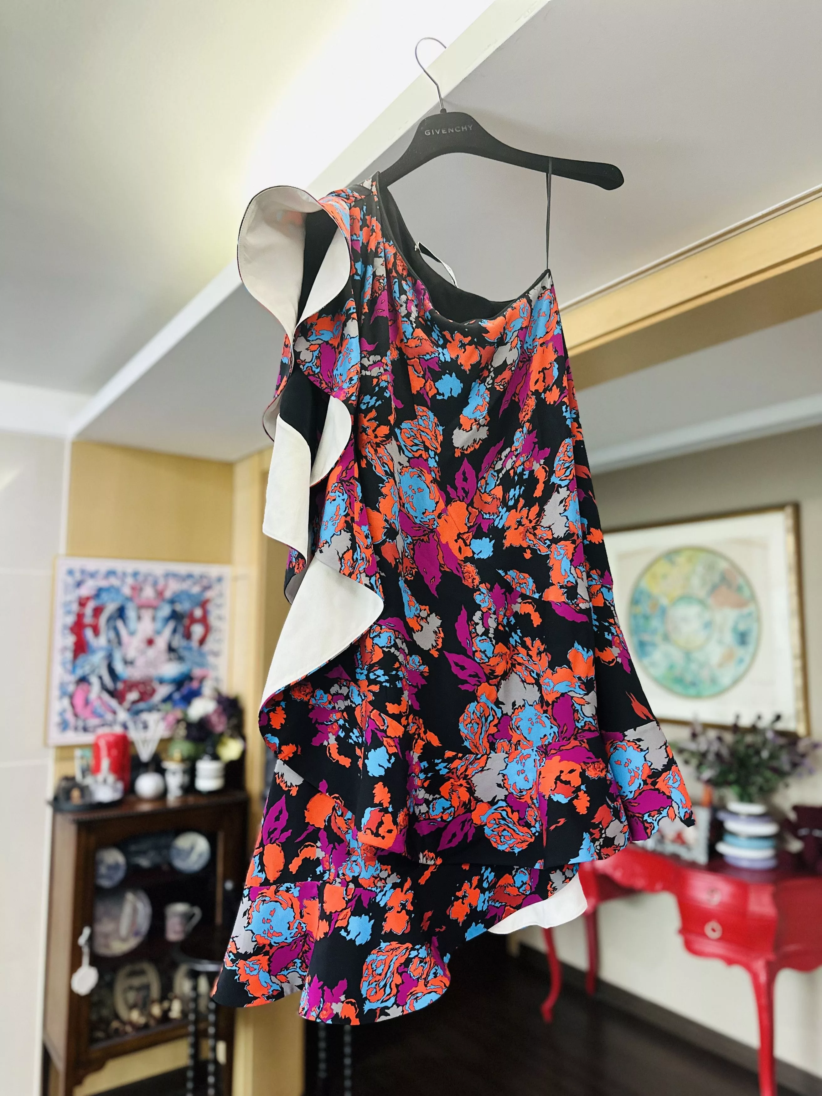 Givenchy Mini Dresses GIVENCHY One Shoulder Floral Dress, 100% Silk Multi