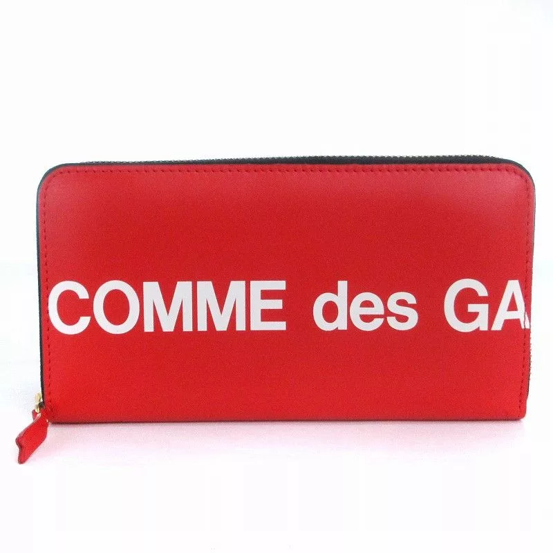 Comme des Garcons Wallets Comme des Garcons Wallet HUGE LOGO Long Round zip Leather Red