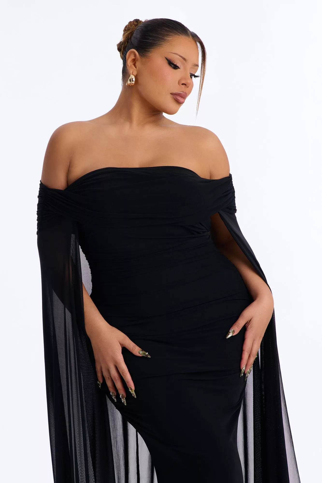 Noir Allure Mesh Gown - Black