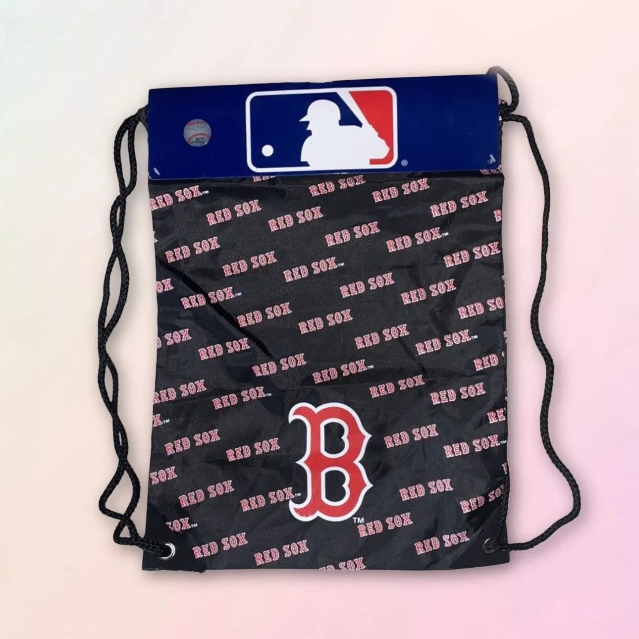 MLB Bags Luggage MLB Official Red Sox, Lightweight Drawstring BackPack Black