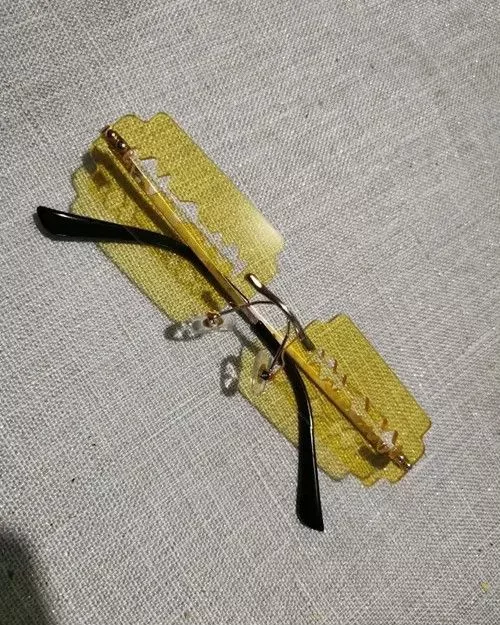 Electric Visual Sunglasses Electric Visual Rimless Razor Blade Rectangle Sunglasses Yellow Vintage