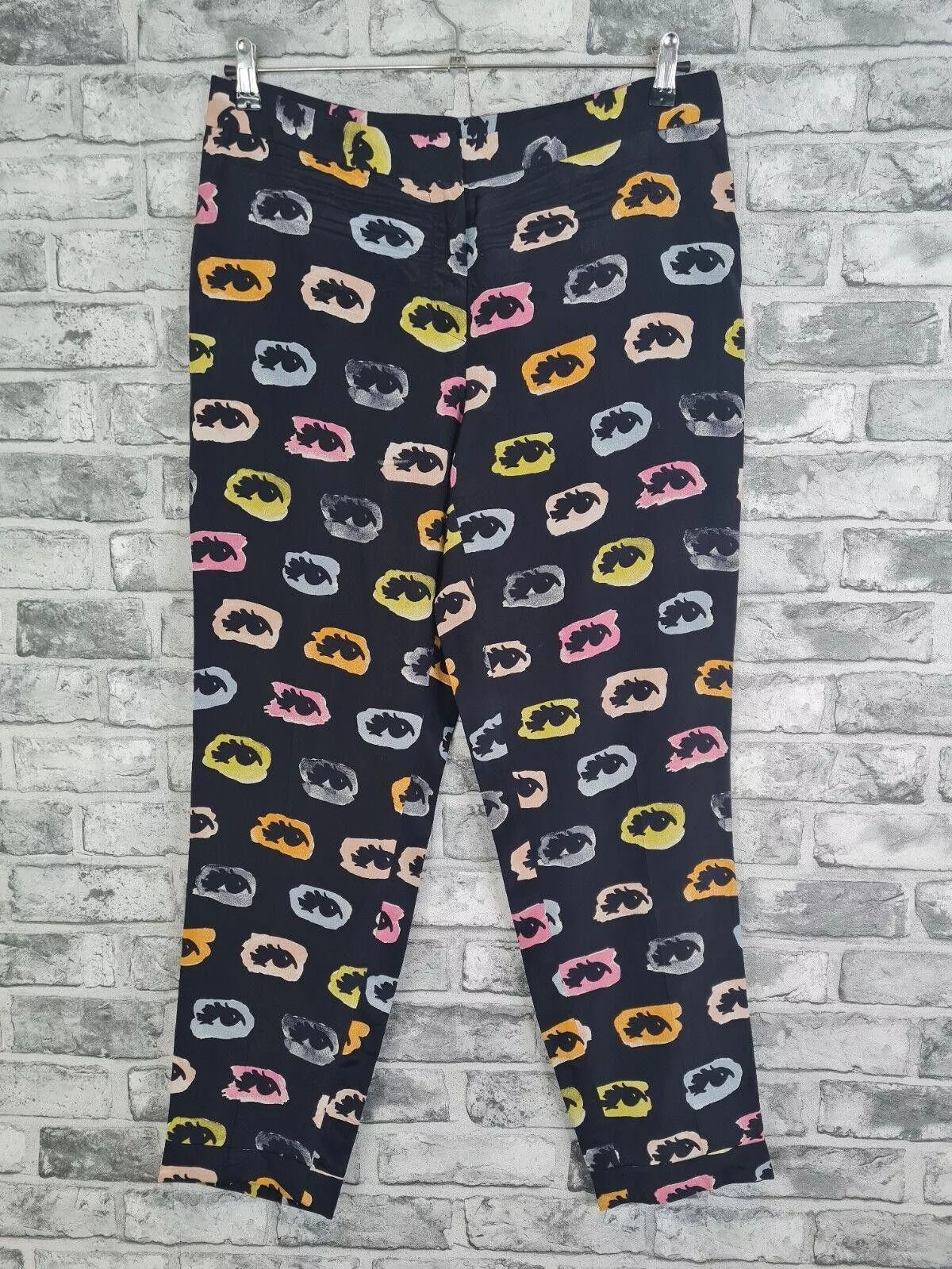 Moschino Pants Moschino Trousers UK 14 Eye Design Runway Silk I See You Black