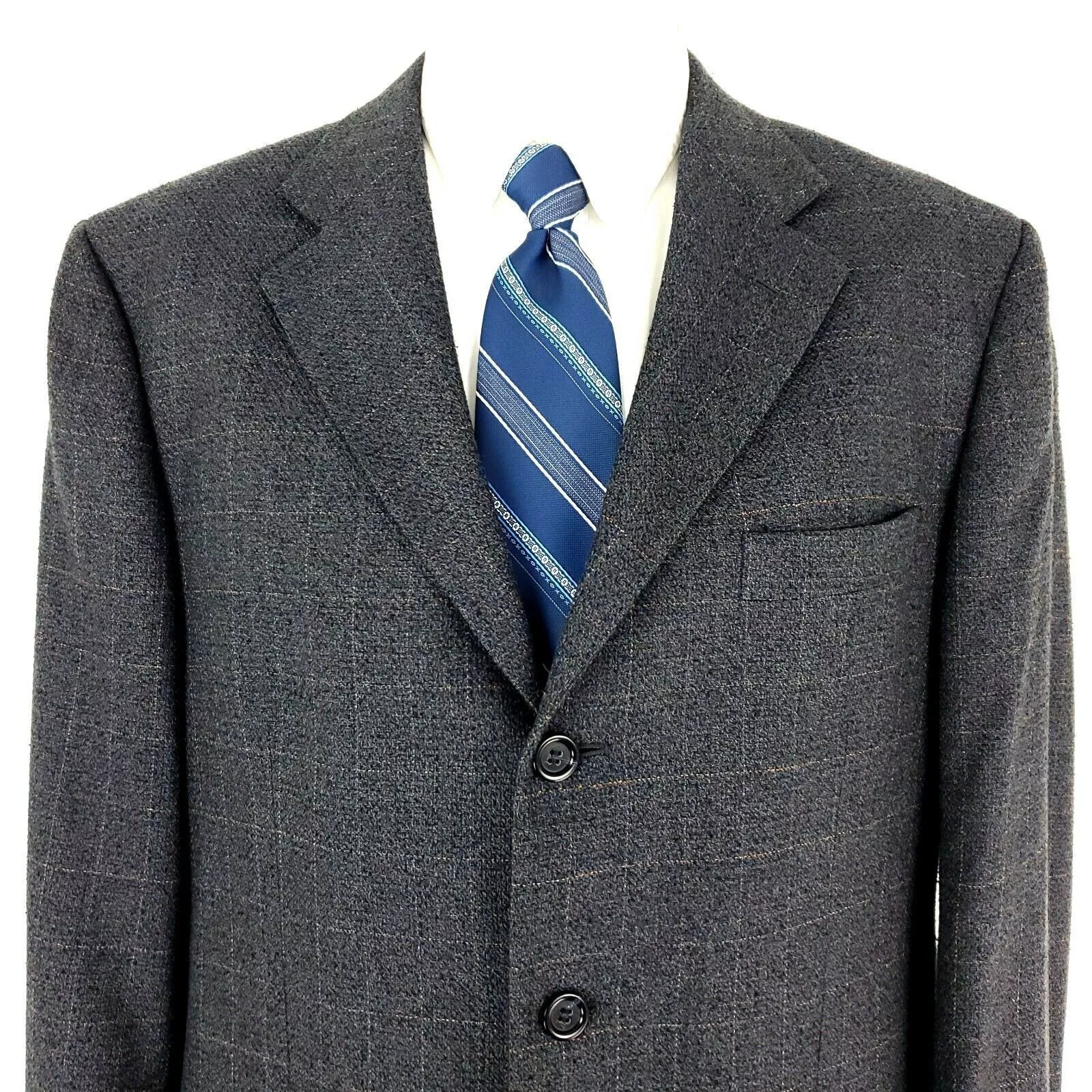 Pronto Uomo Blazers Pronto Uomo Wool 3 Button Blazer 42R Gray Blue W/ Brown Wind