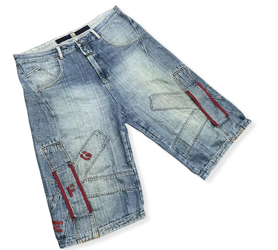 Marithe + Francois Girbaud Shorts Marithe + Francois Girbaud MFG Denim Shirt Embroidery Square Iconic Logo Pocket Blue