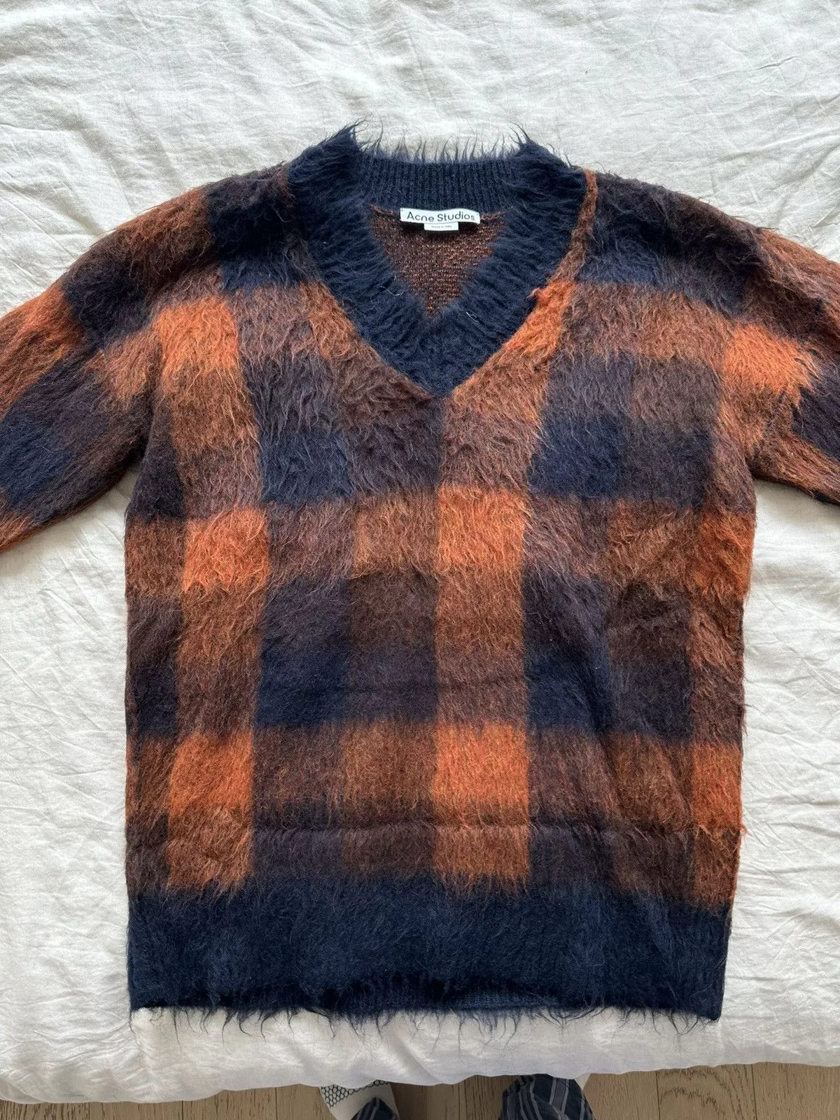 Acne Studios Sweaters Acne Studios Plaid Mohair Sweater Blue