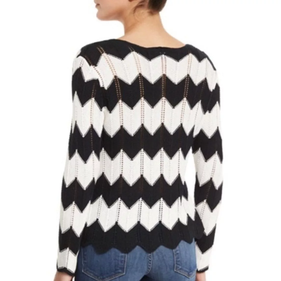 Frame Short Sleeve T Shirts FRAME‎ Denim Le Croche Zig-Zag Sweater ( S ) Black
