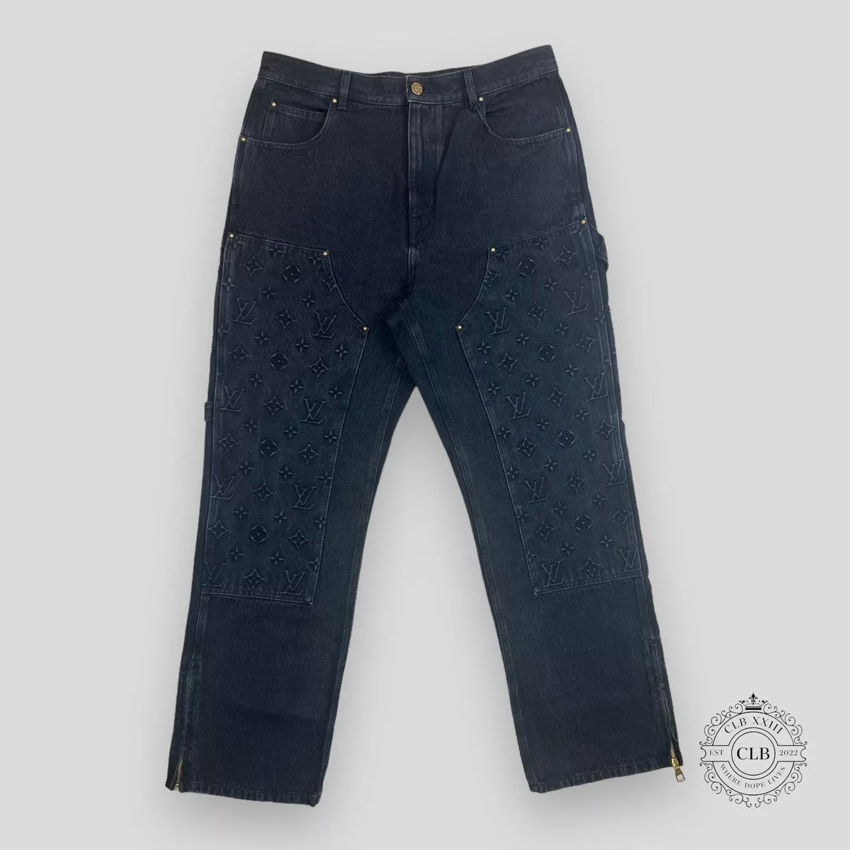 Louis Vuitton Denim LOUIS VUITTON MONOGRAM WORKWEAR DENIM CARPENTER PANTS Black