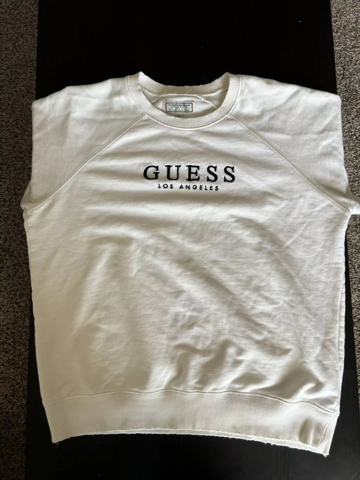Guess Short Sleeve T Shirts Guess Vintage-Inspired Los Angeles Short Sleeve Sweatshirt White