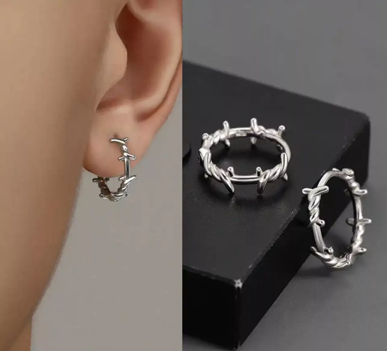Vintage Earrings Vintage Gothic Silver Color Thorns Hoops Earrings Streetwear