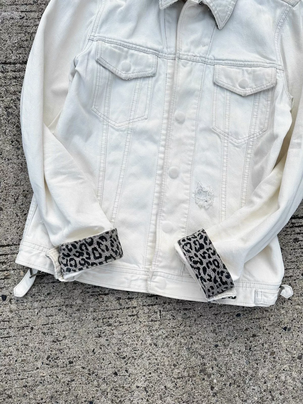 Isamu Katayama Backlash Denim Jackets Isamu Katayama Backlash Backlash Leopard Damage Trucker Jacket White