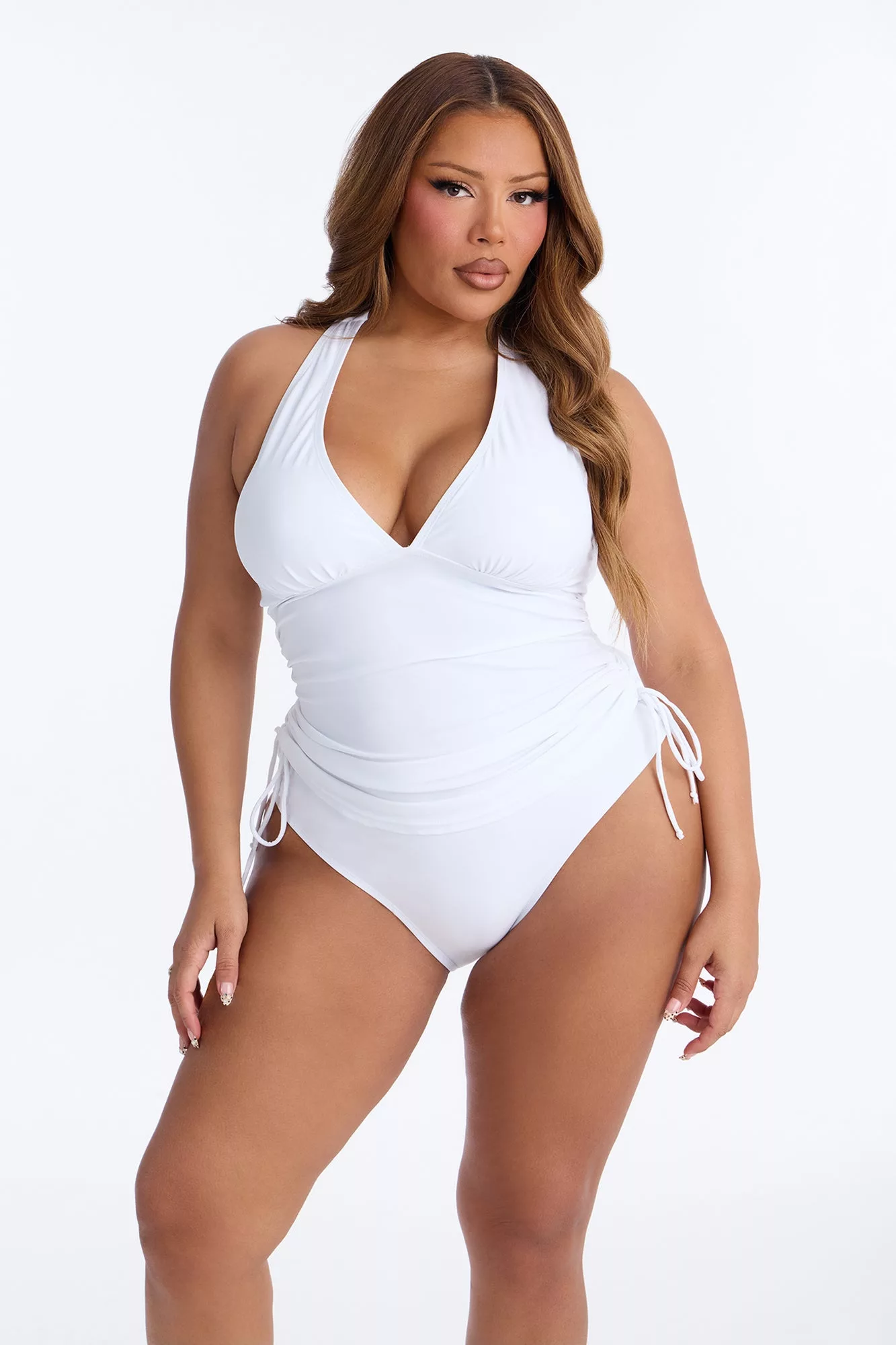 Jude Ruched Tankini 2 Piece Bikini - White