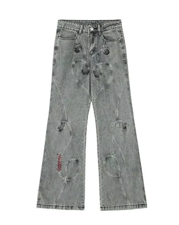 Jean Denim Jean × Vintage Washed Embroidered Micro-flare Jeans Blue