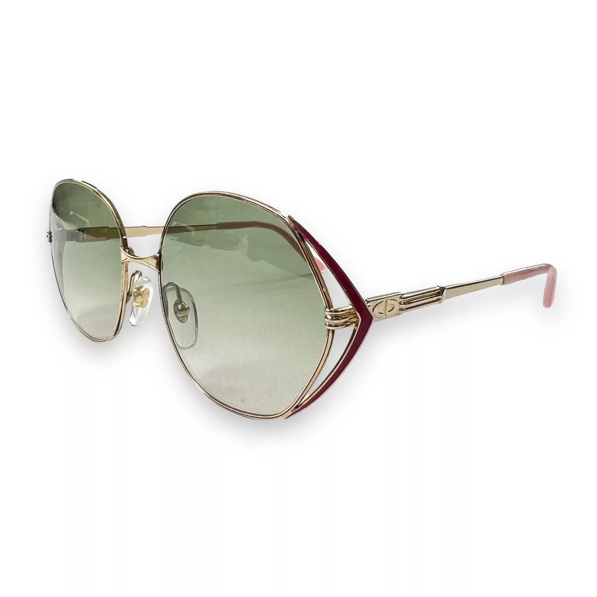 Dior Sunglasses Christian Dior Gold Red Enamel Sunglasses w/ Sage Lenses Green