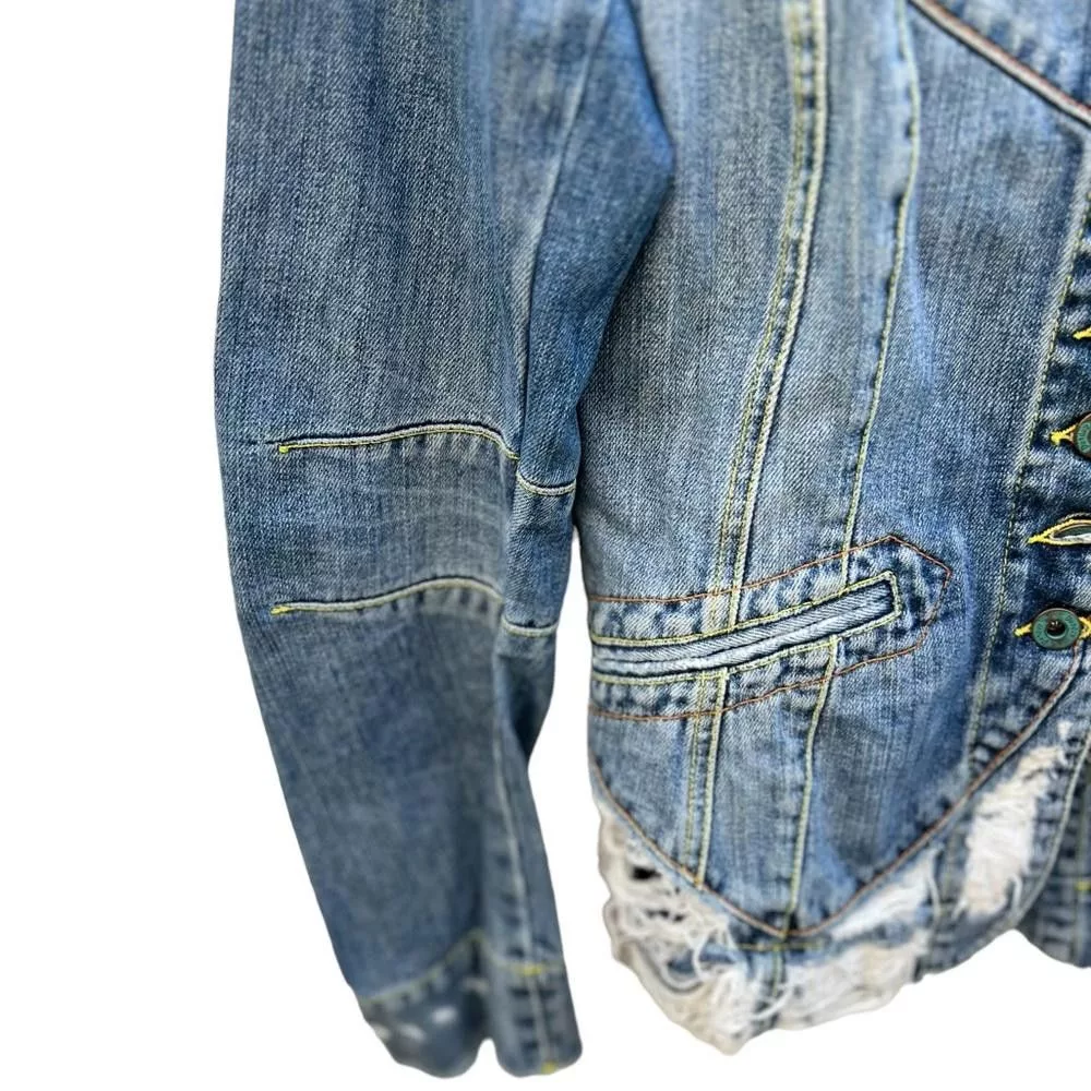 Dondup Denim Jackets Dondup Made in Italy Distressed Jeans Jacket Size Medium Blue