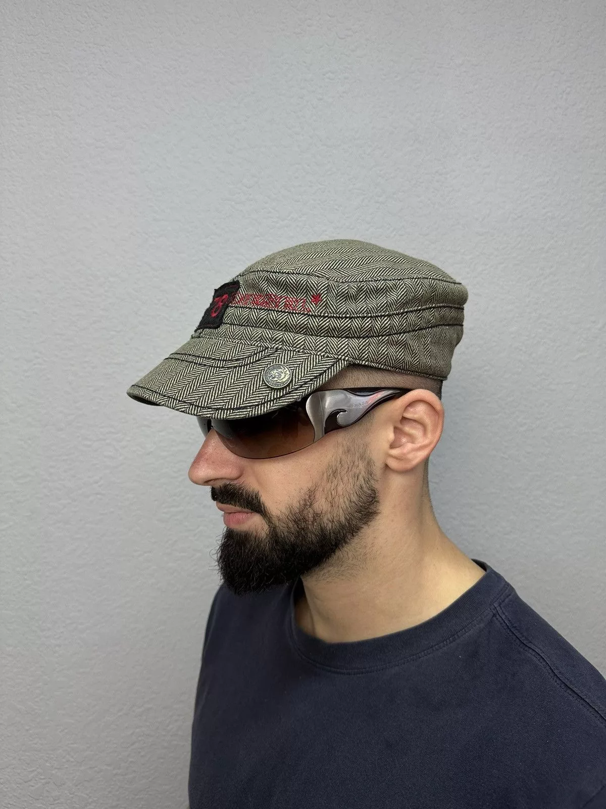 Diesel Hats Diesel × Vintage Vintage Diesel Tweed Cap Big Logo Y2K Adjustable One Size Gray Streetwear