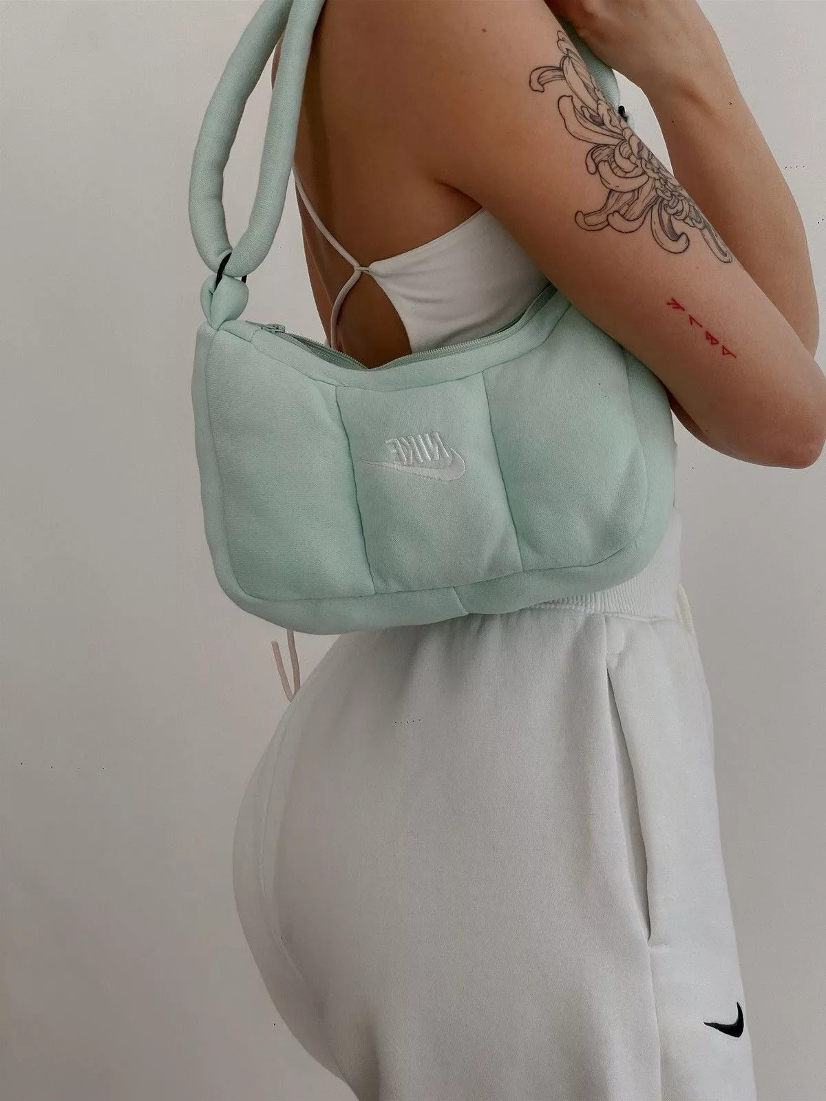 Handmade Bags Luggage Handmade × Nike Handmade puffer bag Nike swoosh vintage custom Green Streetwear