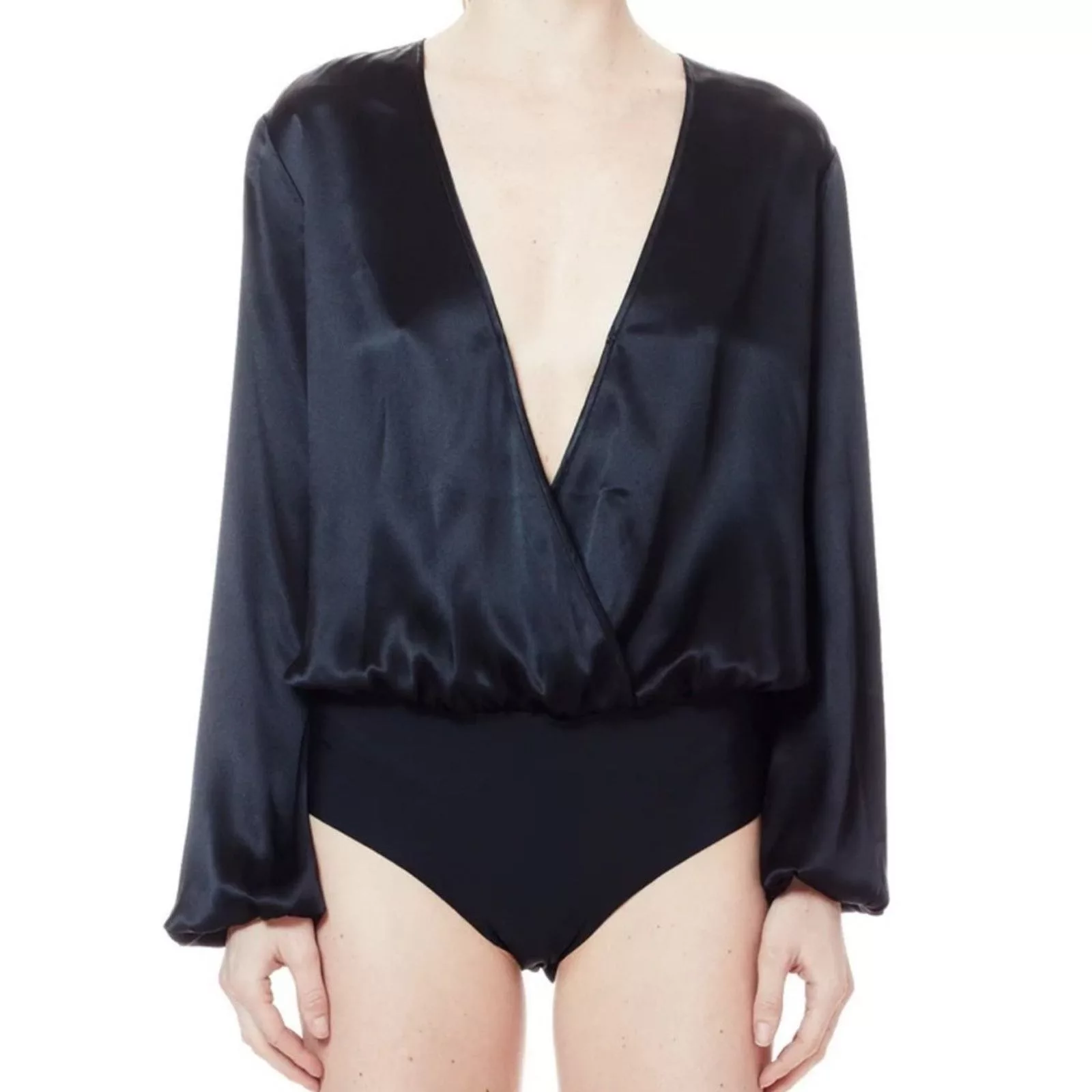 CAMI NYC Bodysuits CAMI NYC 100% silk The Ally Deep V neck Bodysuit sz S Black
