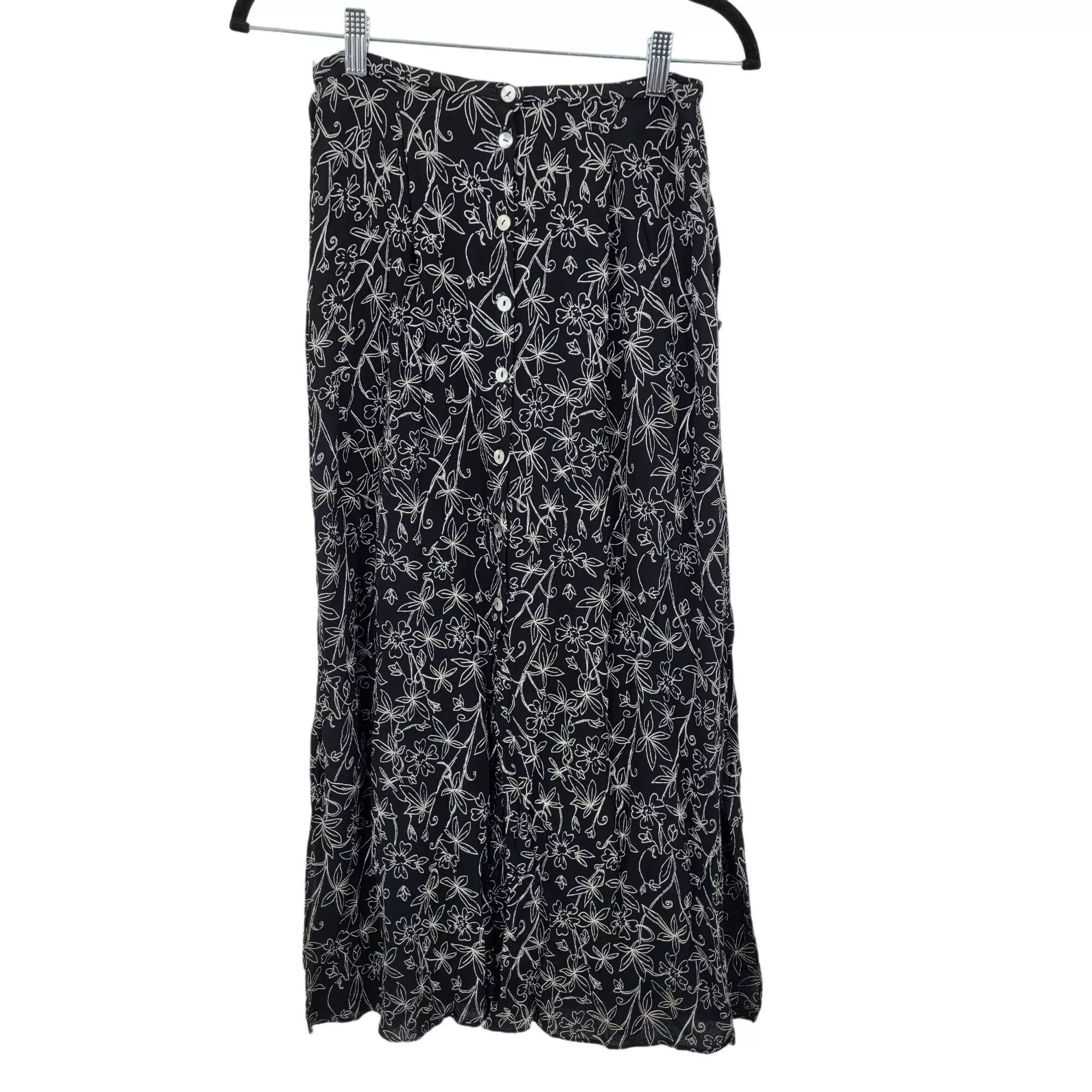 Vintage Maxi Skirts Vintage Maxi Skirt M Black White Floral Rayon Button Front