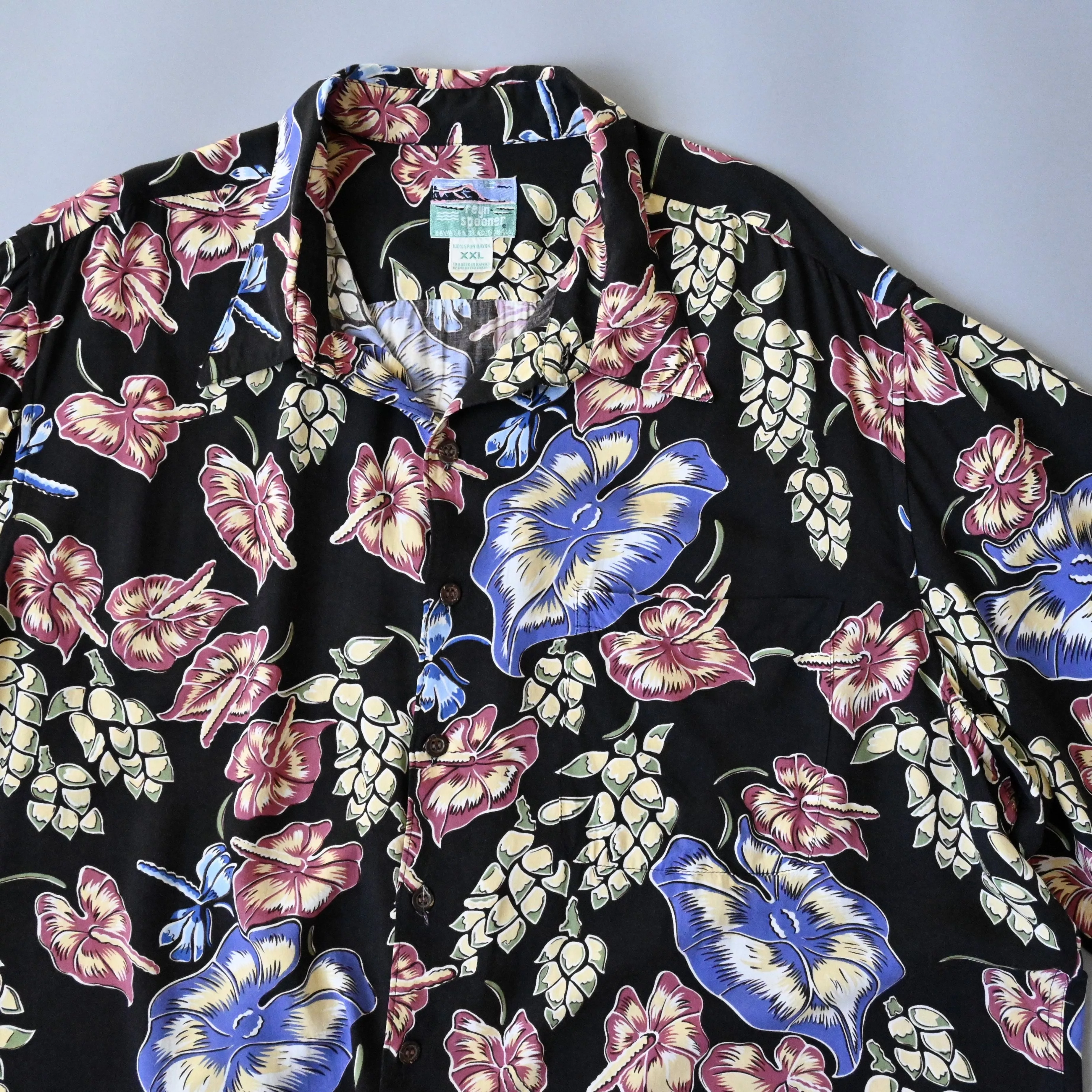 Reyn Spooner Shirts Button Ups VTG 80s Reyn Spooner anthurium pattern Hawaiian shirt, Rayon Black