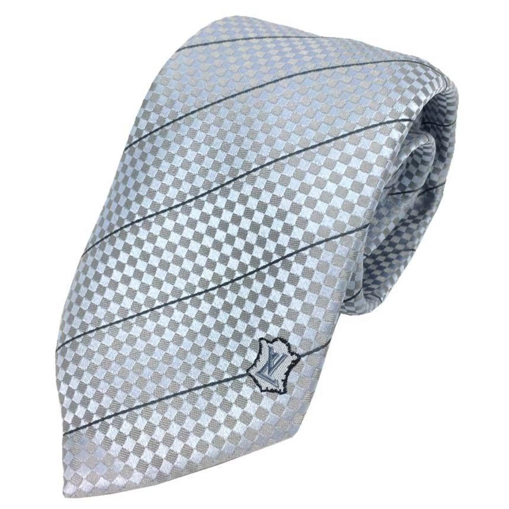 Louis Vuitton Miscellaneous Louis Vuitton tie Cravat Ex Blue Ciel Light blue Damier 100% silk Men's aq10038 10013313