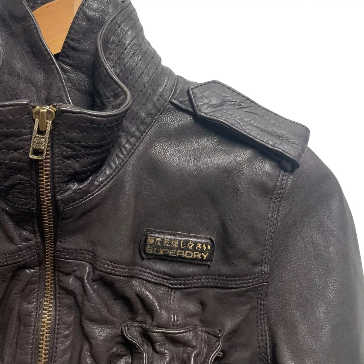 Superdry Leather Jackets Superdry Super dry cargo leather jacket Brown