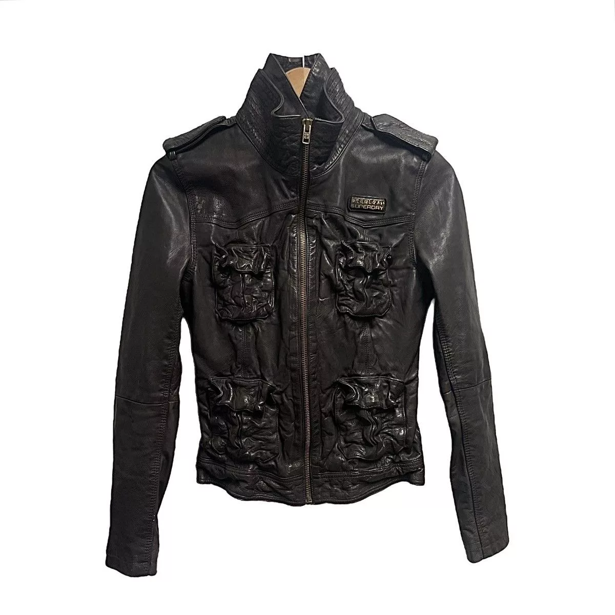Superdry Leather Jackets Superdry Super dry cargo leather jacket Brown