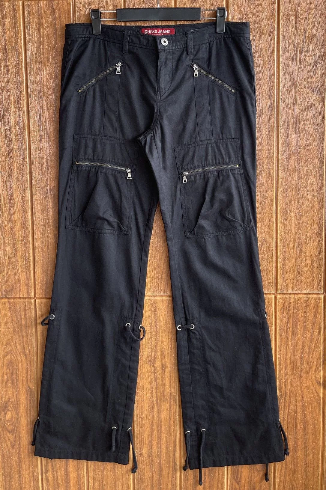 Guess Casual Pants Guess × Vintage Hype Best🔥GUESS🔥Zipper MultiPocket Flare Cargo Pants Black Avant-Garde