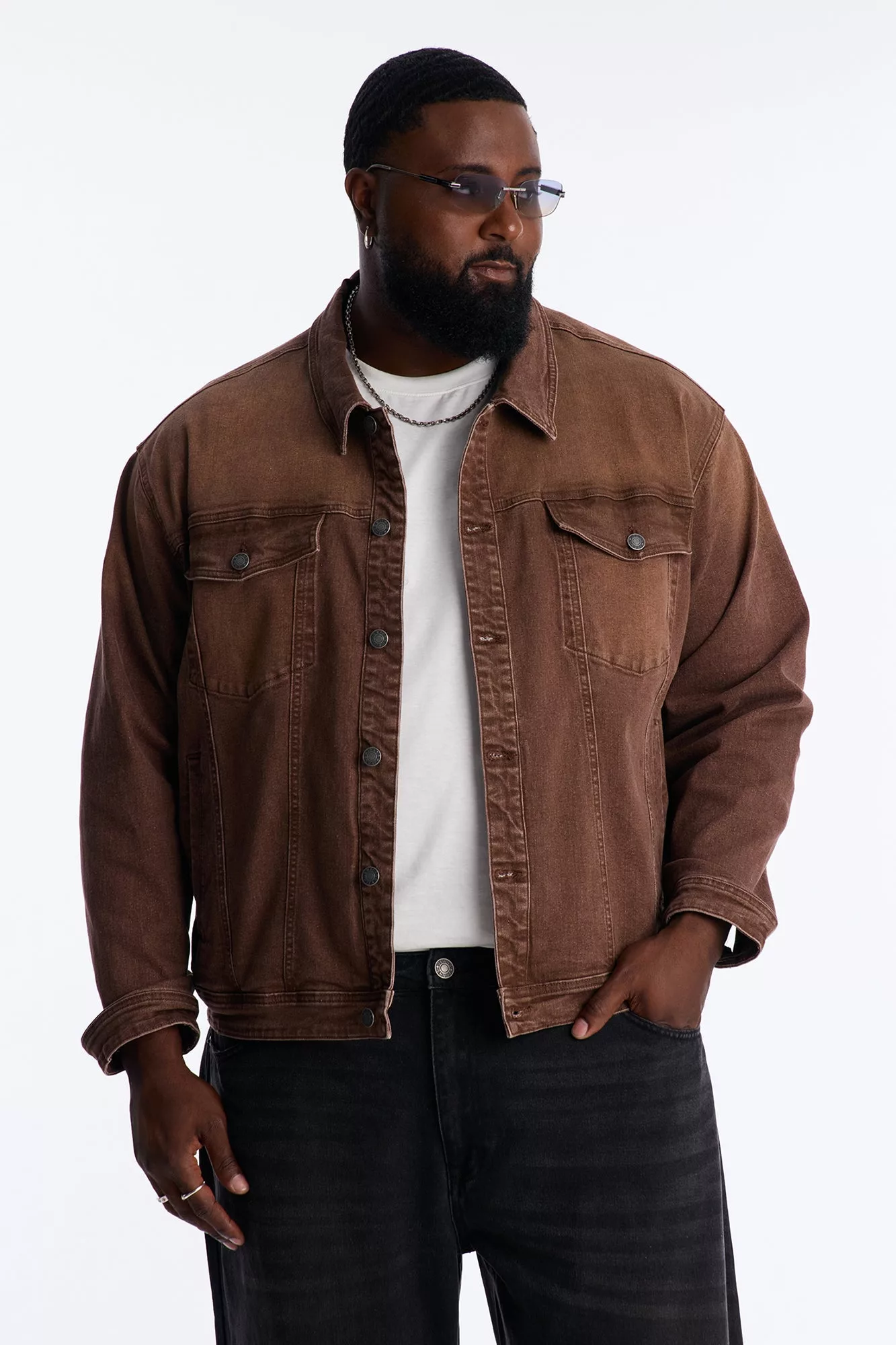 Essential Hue Denim Trucker Jacket - Brown