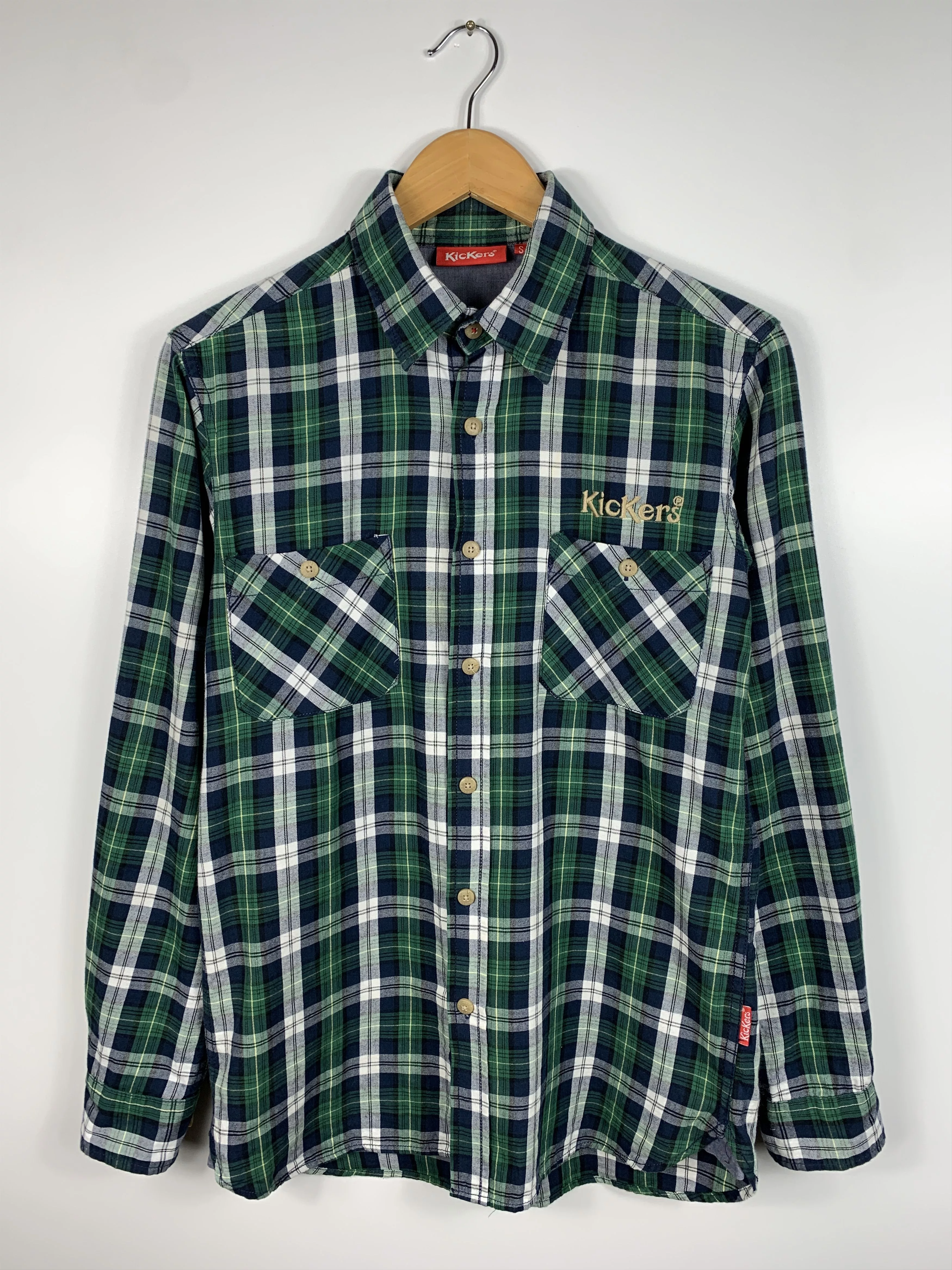 Kickers Shirts Button Ups KICKERS Long Sleeve Button Down Check Shirt Green Size S