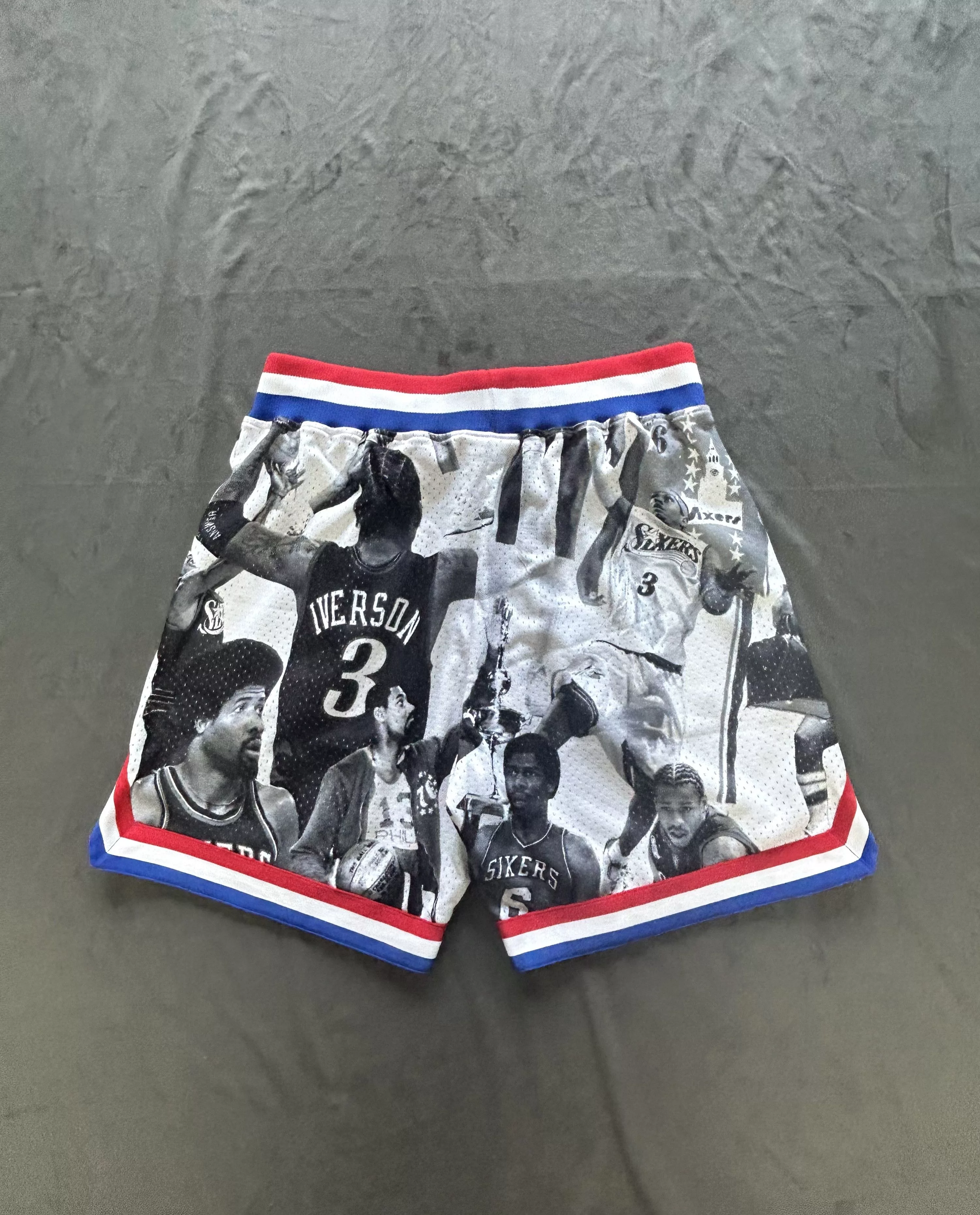 Mitchell & Ness Shorts Mitchell & Ness Rare Lapstone Mitchell Ness Icon Collage 76ers Shorts XL White Streetwear