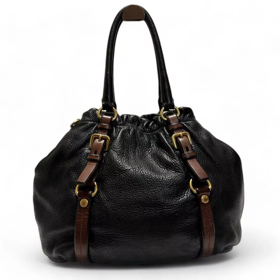 Prada Handle Bags Prada - Black Leather Brown Handbag Shoulder Bag