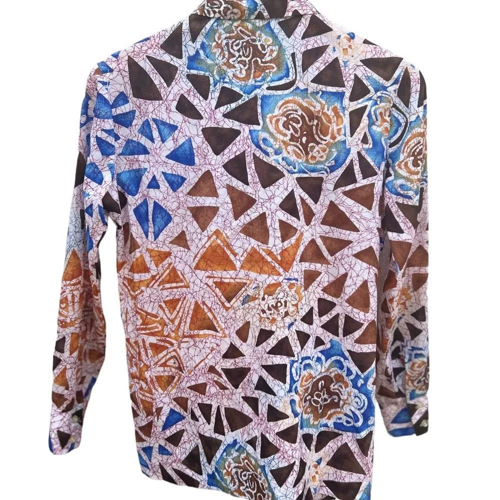 Lanvin Button Ups Lanvin Vintage Geometric Print Button Down Shirt Size Small Blue