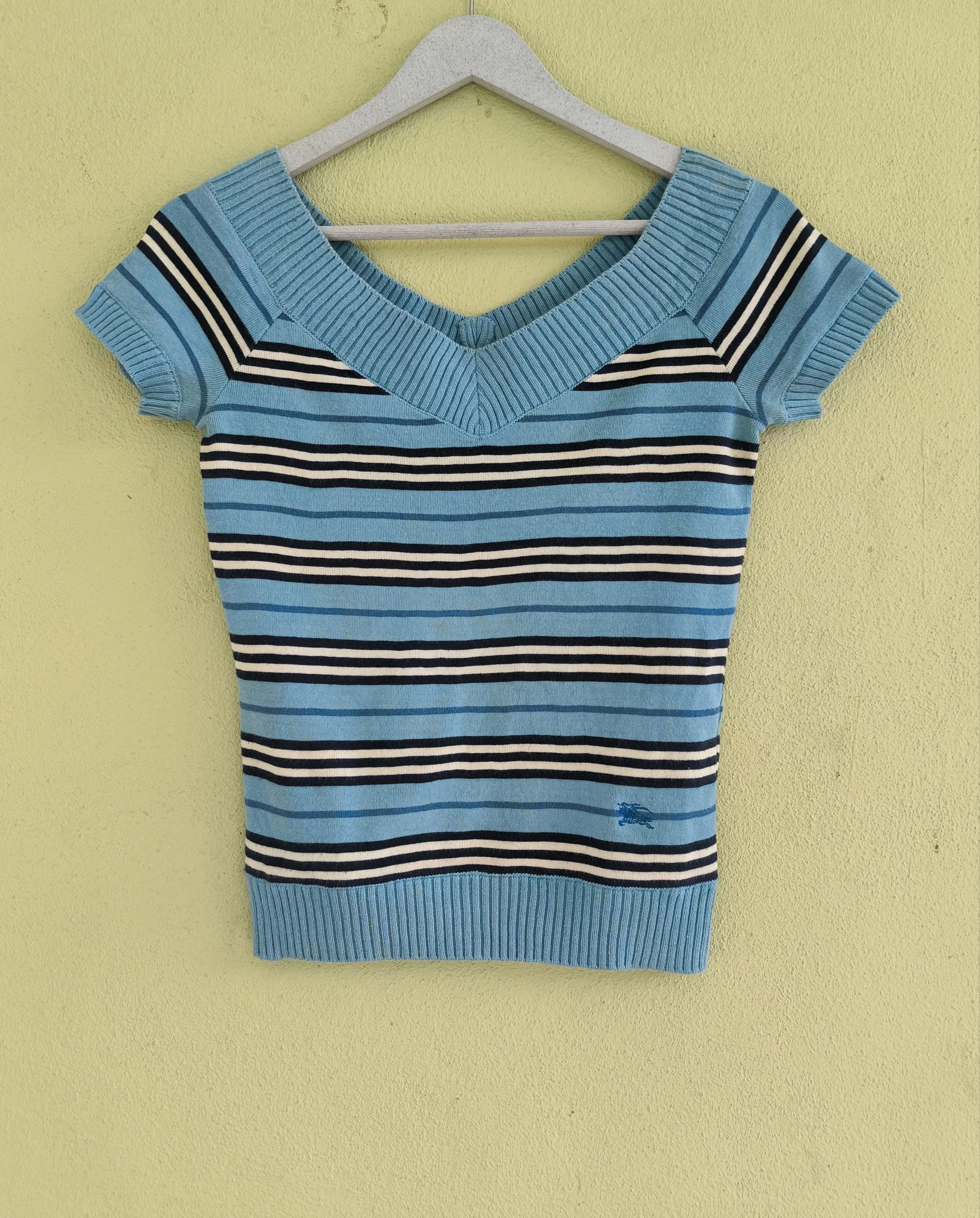 Burberry Sweatshirts BURBERRY Blue Label striped v-neck short sleeve sweatshirt Multi