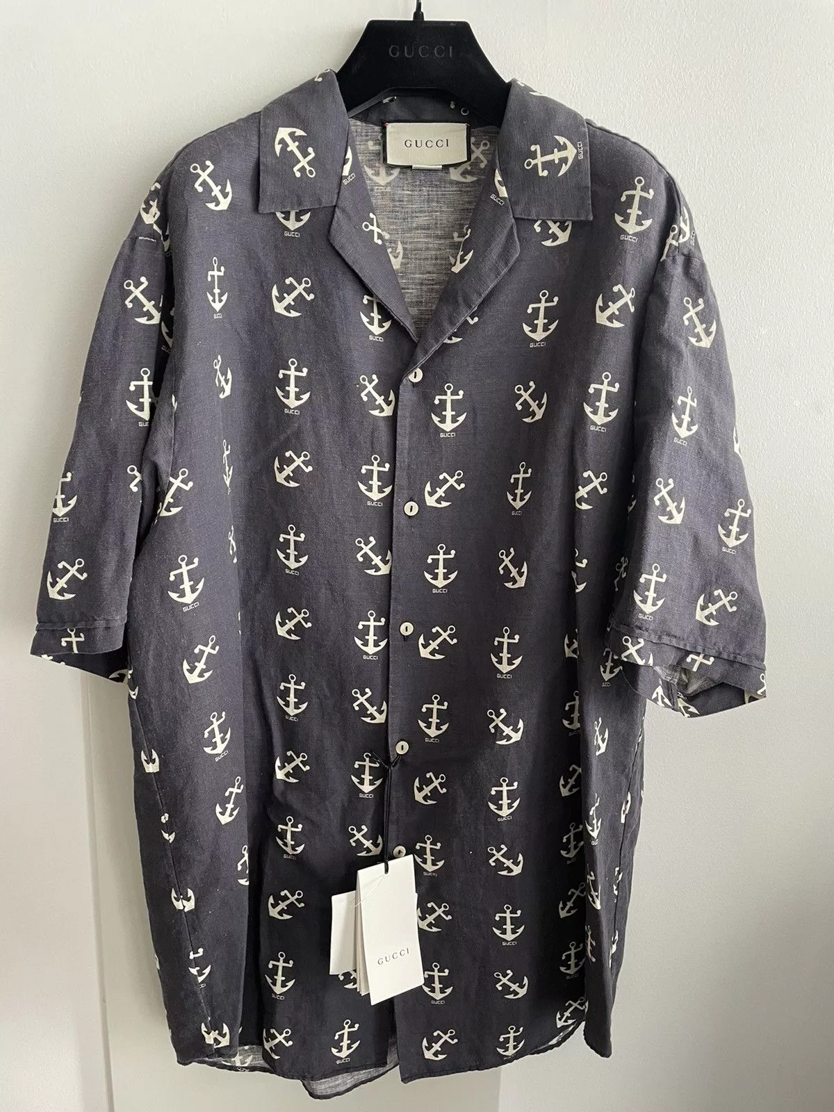Gucci Shirts Button Ups Brand New Super Runway Gucci Logo Anchors Bowling Shirt Blue