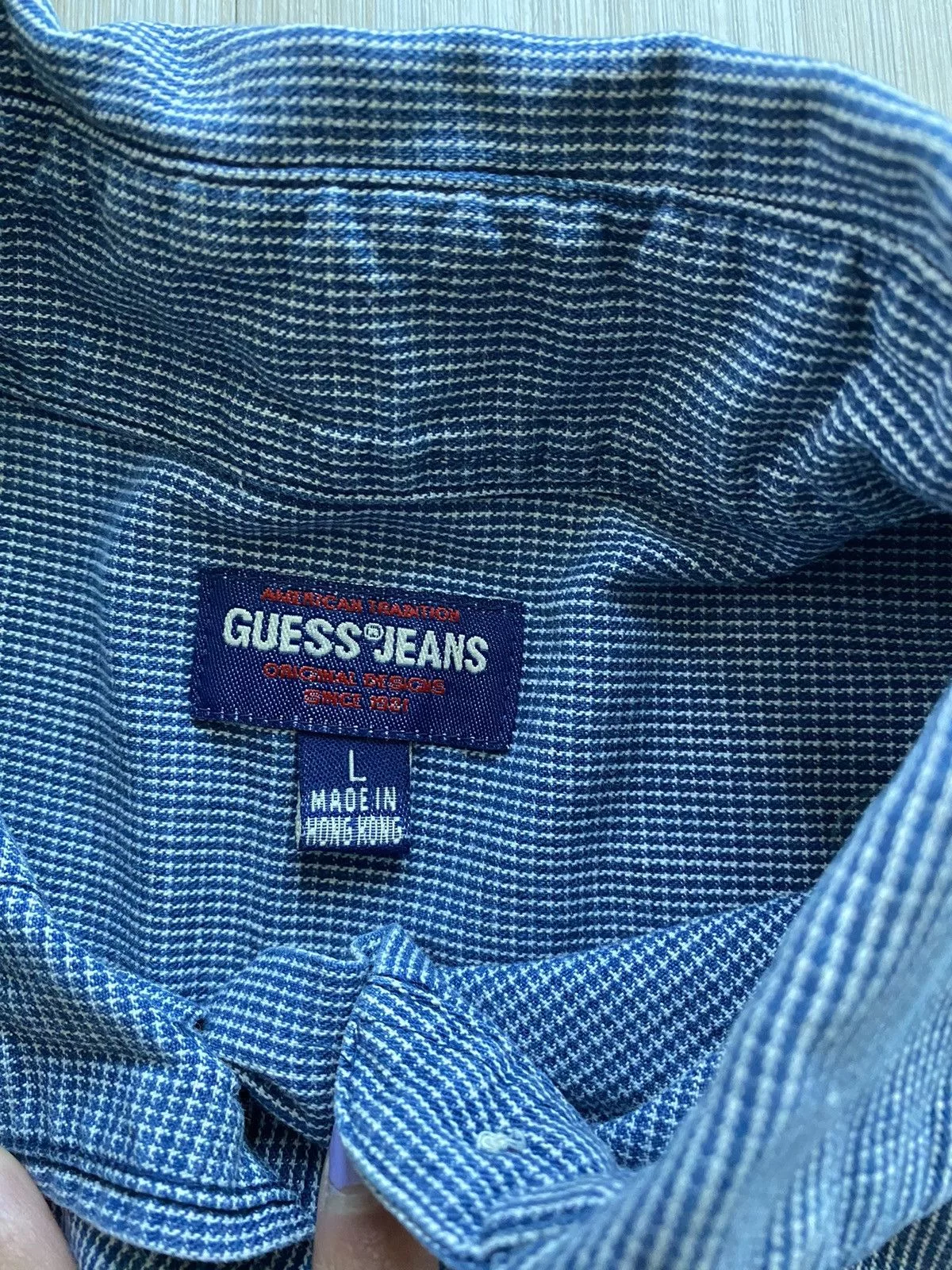 Guess Shirts Button Ups 90s GUESS blue/white long sleeve button down large
