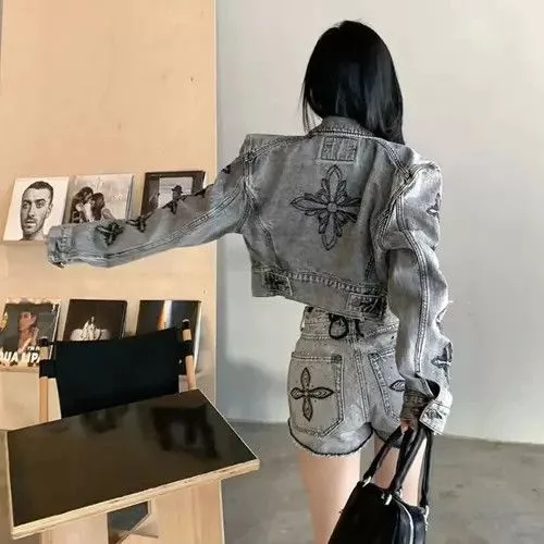 Japanese Brand Denim Jackets Japanese Brand × Vintage Two-piece Set Gray Streetwear