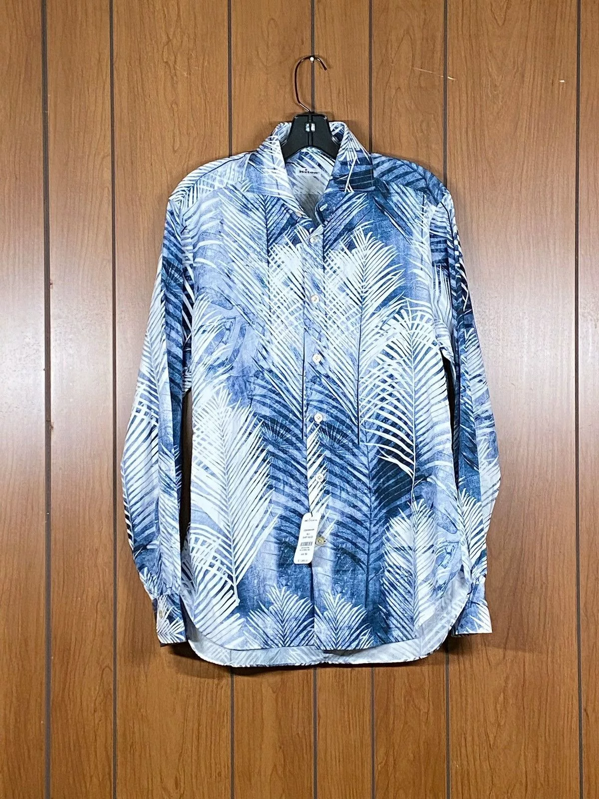 Kiton Shirts Button Ups Kiton Palm Tree Print Button-Up Shirt size 39/15.5 Blue